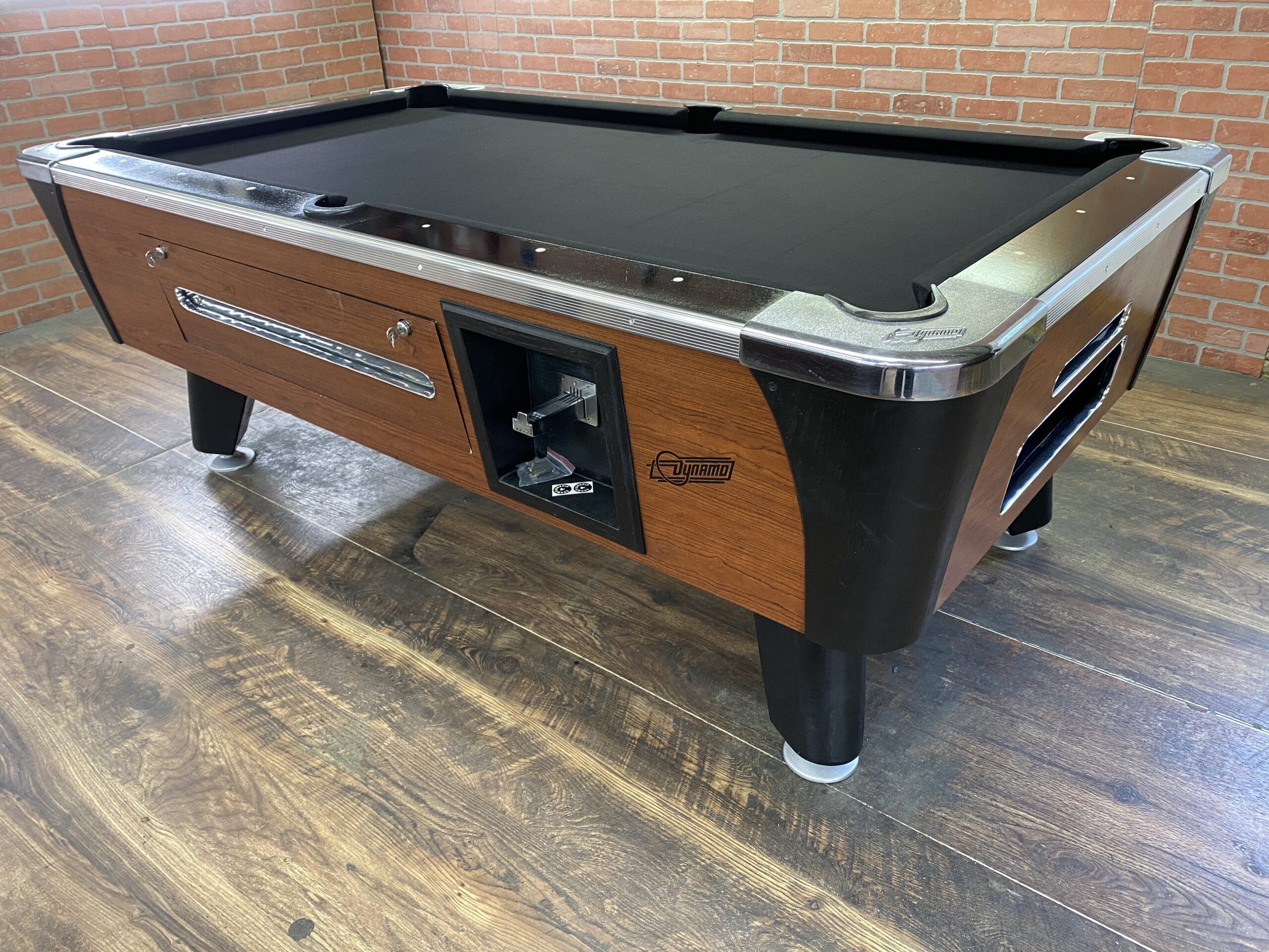 6 1/2 Dynamo Red Oak Used Coin Operated Pool Table Used Coin Operated
