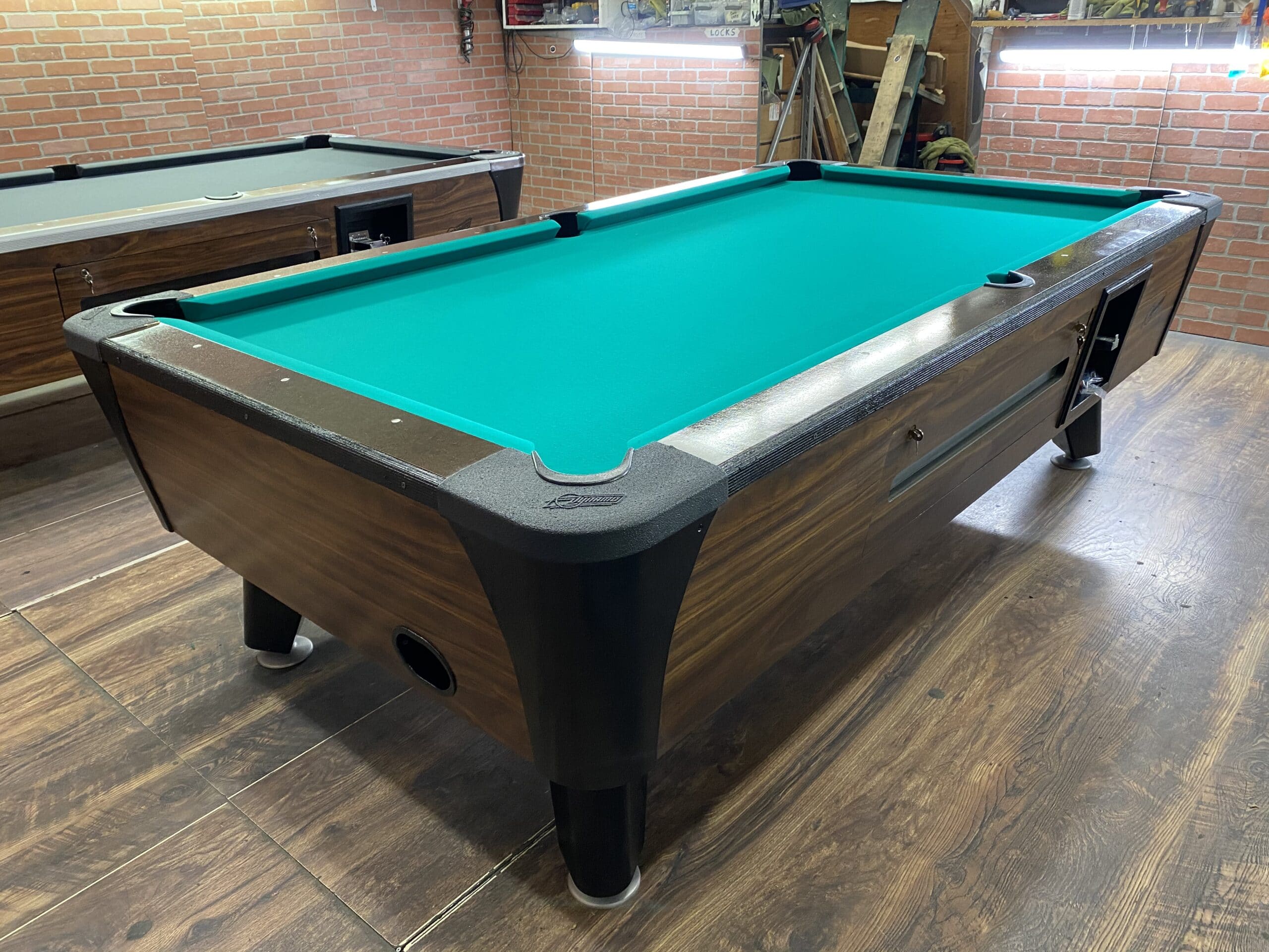 8′ Dynamo Walnut Used Coin Operated Pool Table Used Coin Operated Bar