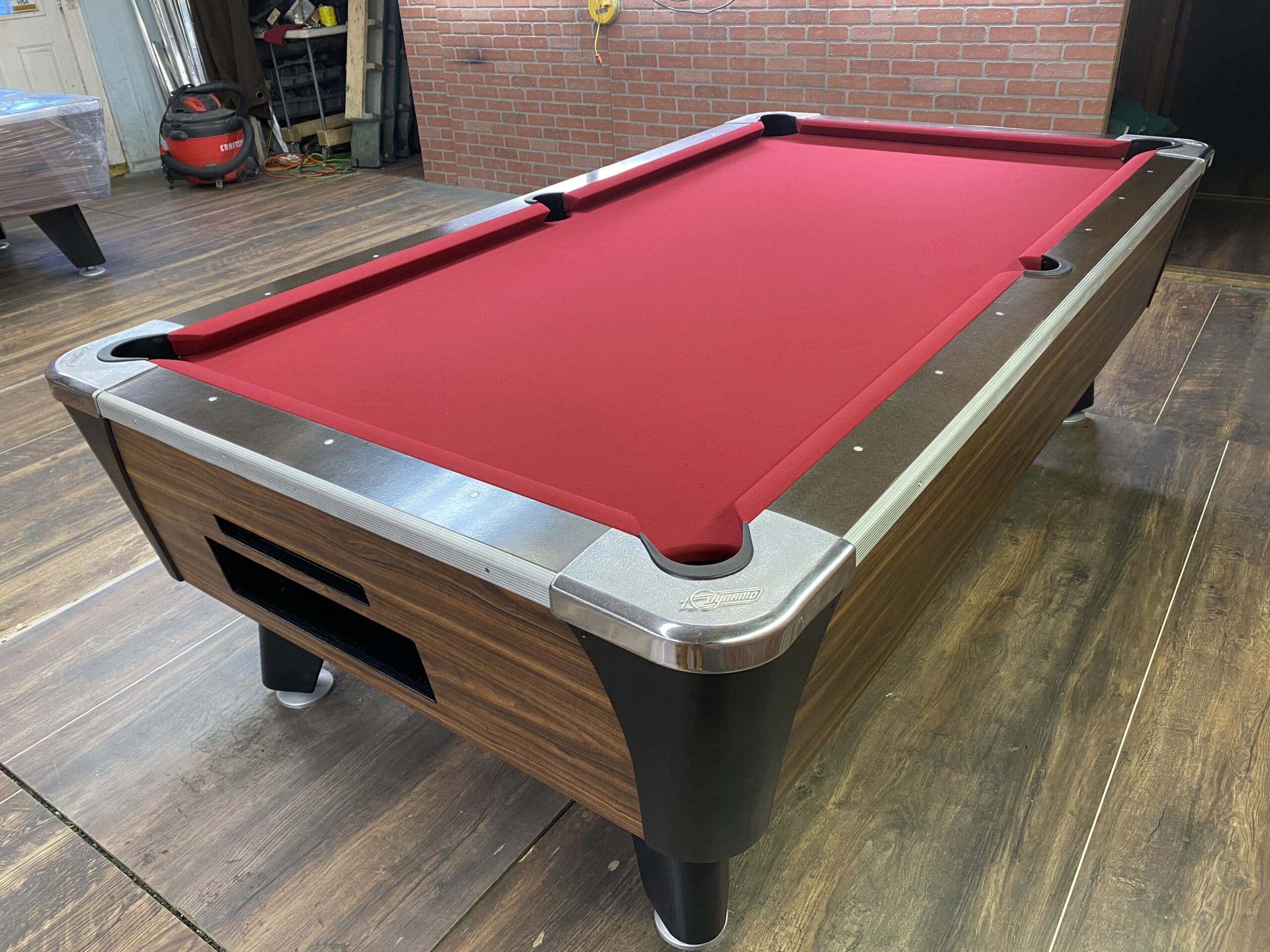8′ Dynamo Walnut Used Coin Operated Pool Table Used Coin Operated Bar