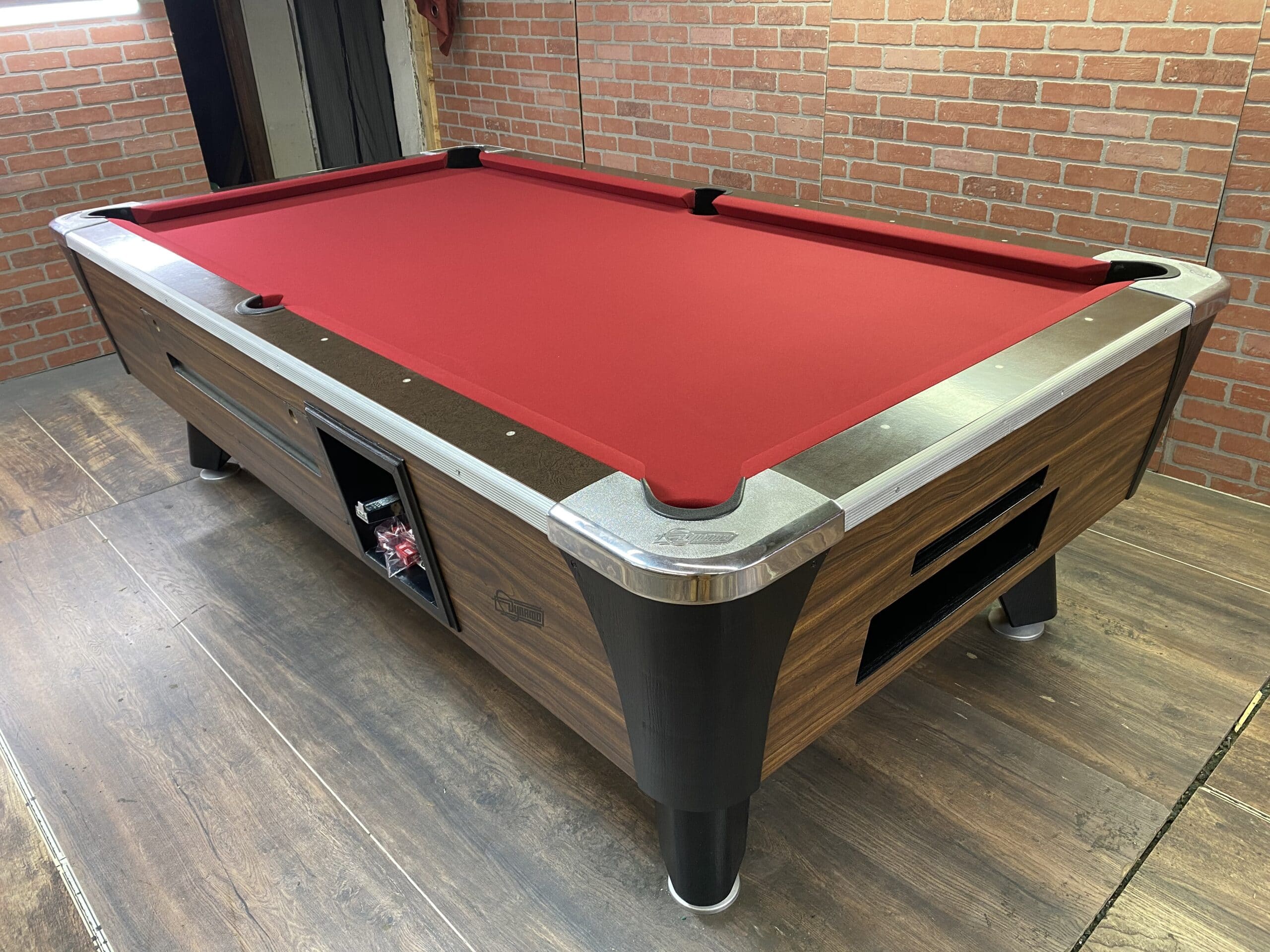 8′ Dynamo Walnut Used Coin Operated Pool Table Used Coin Operated Bar