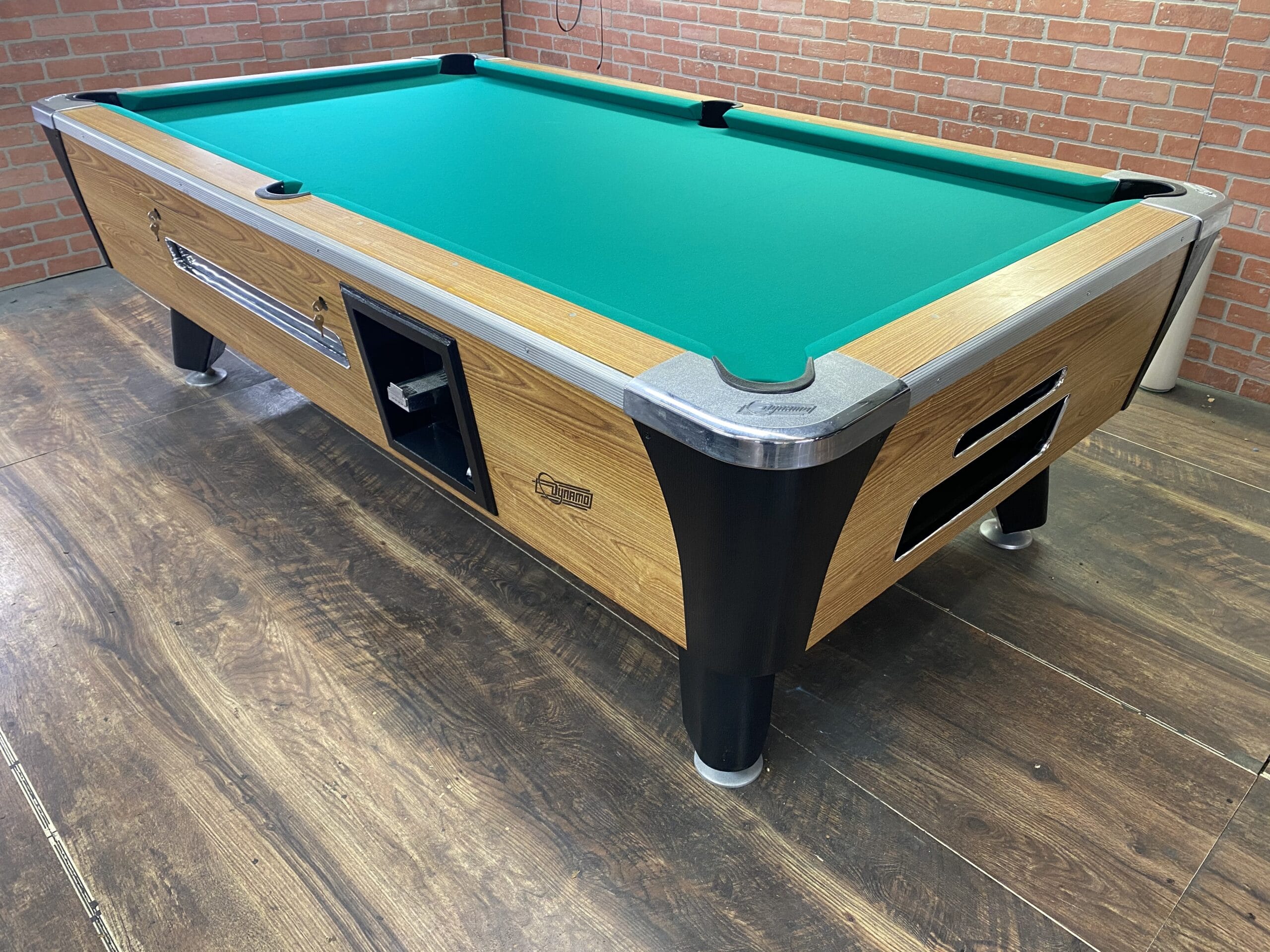 8′ Dynamo Light Oak Used Coin Operated Pool Table Used Coin Operated Bar Pool Tables