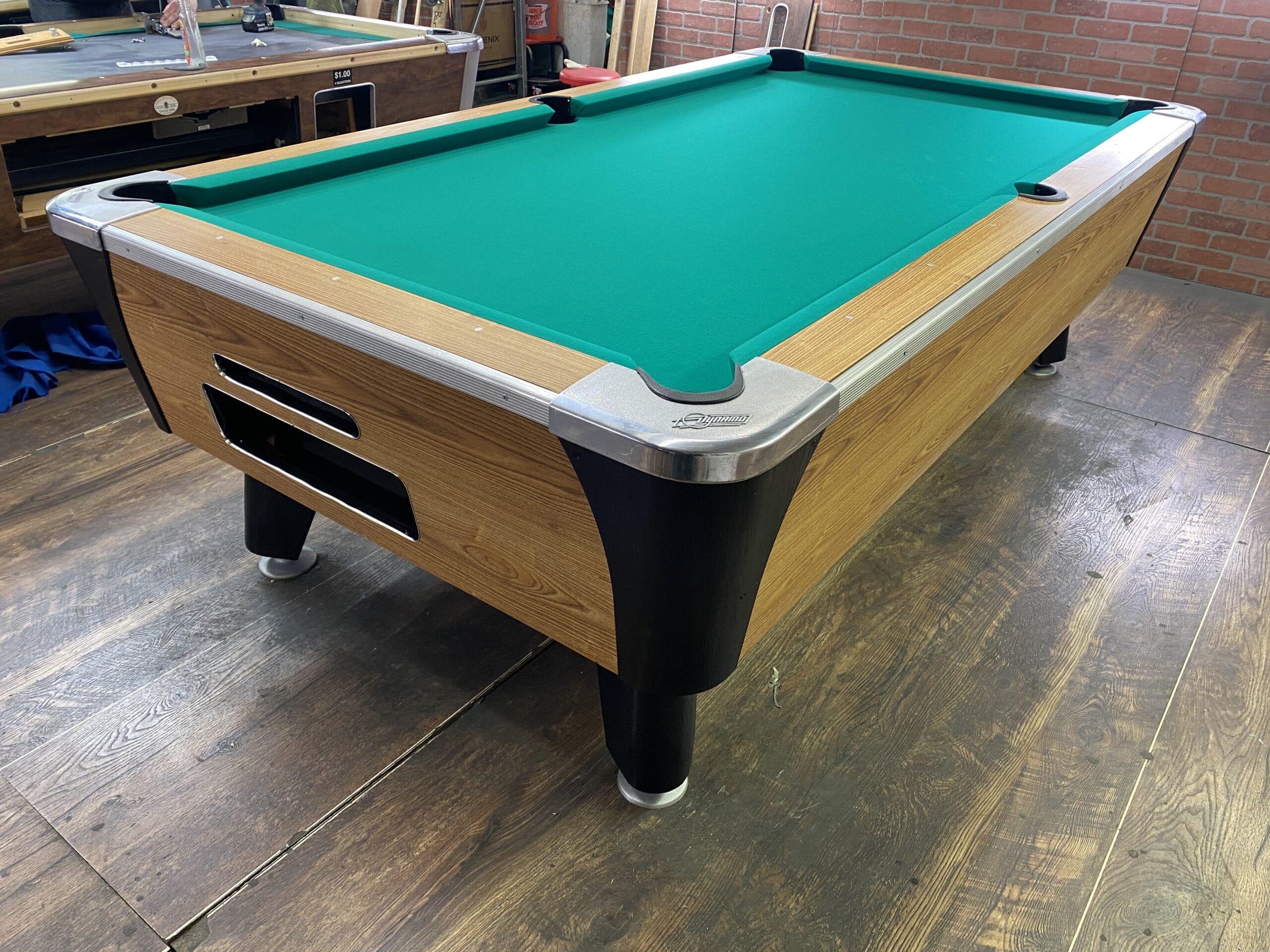 8′ Dynamo Light Oak Used Coin Operated Pool Table Used Coin Operated
