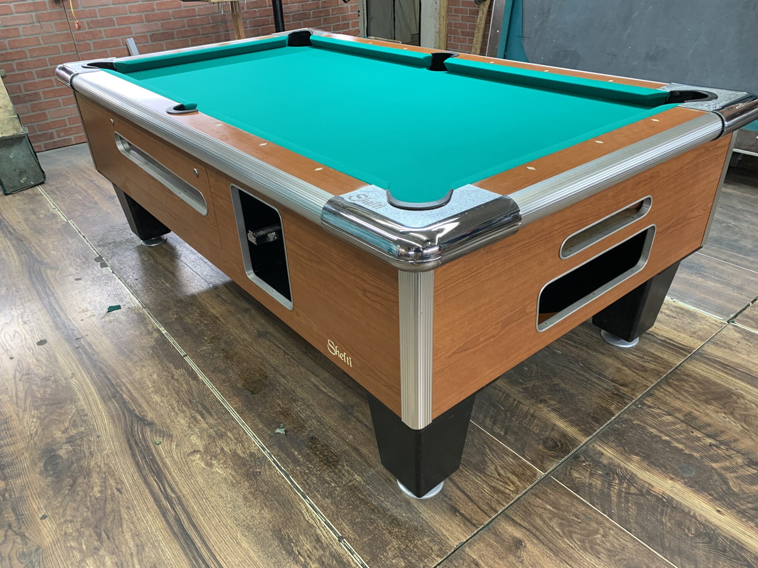 6 1/2 Shelti Orange Oak Used Coin Operated Pool Table Used Coin