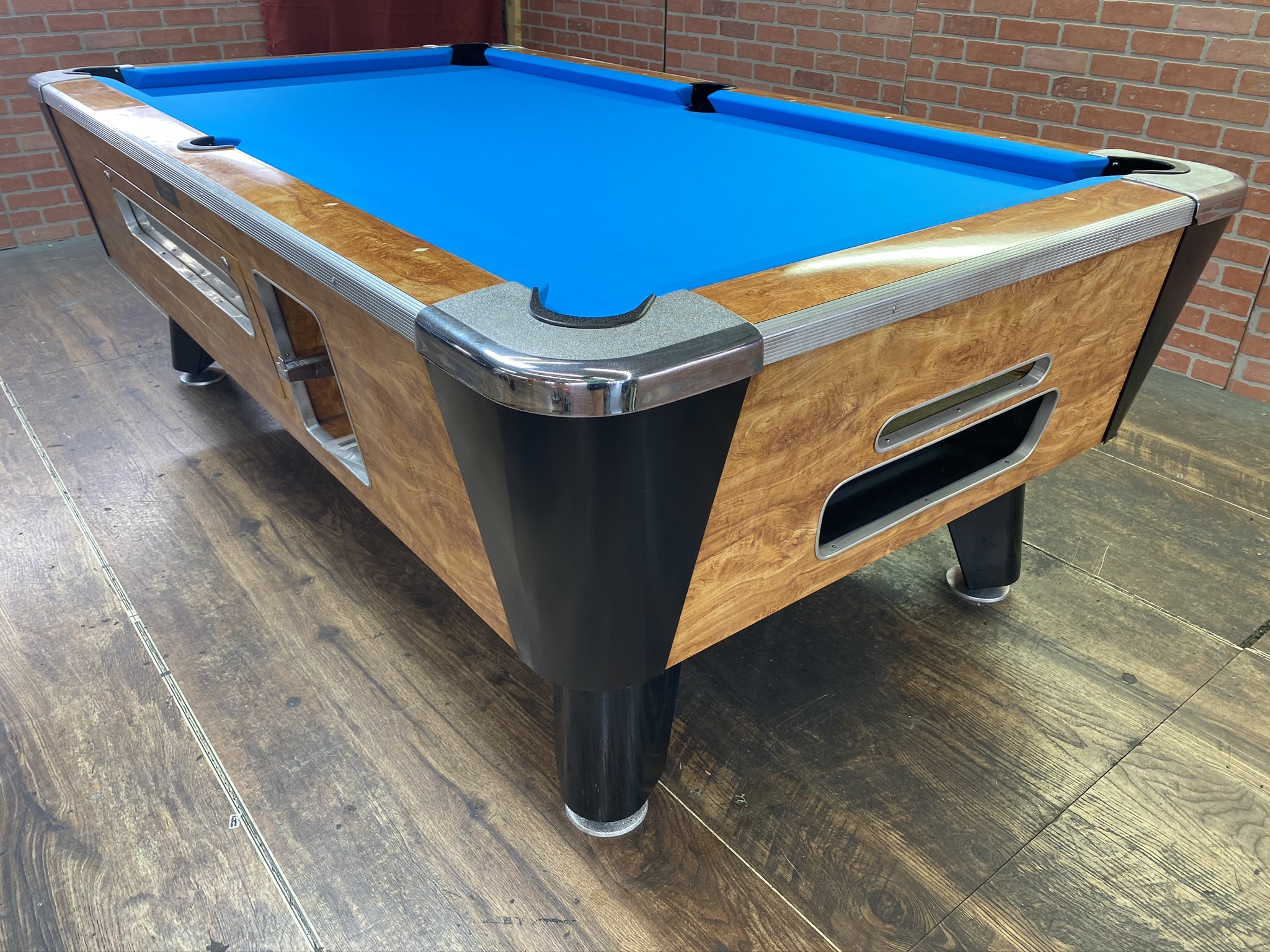 8′ Valley Orange Oak Used Coin Operated Bar Pool Tables