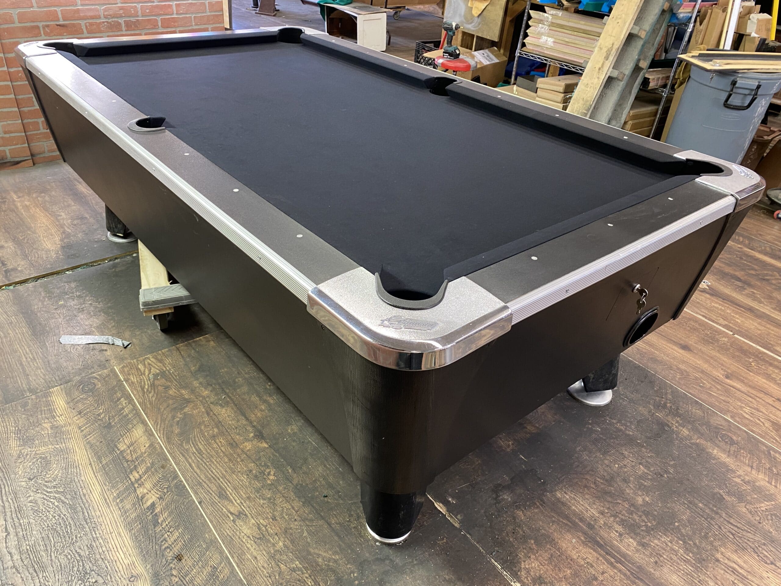 7' Dynamo Black Silver Accent Used Coin Operated Bar Pool Tables