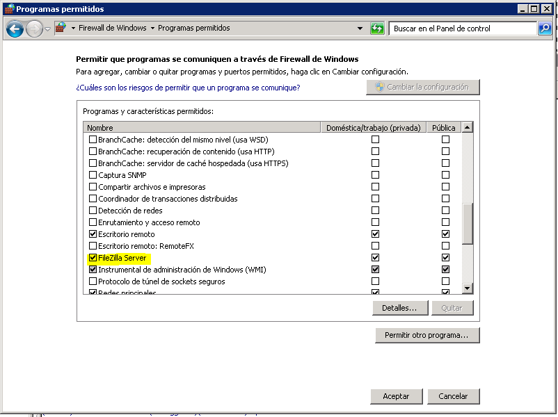 Solucionar error "425 Can't open data connection" en filezilla server
