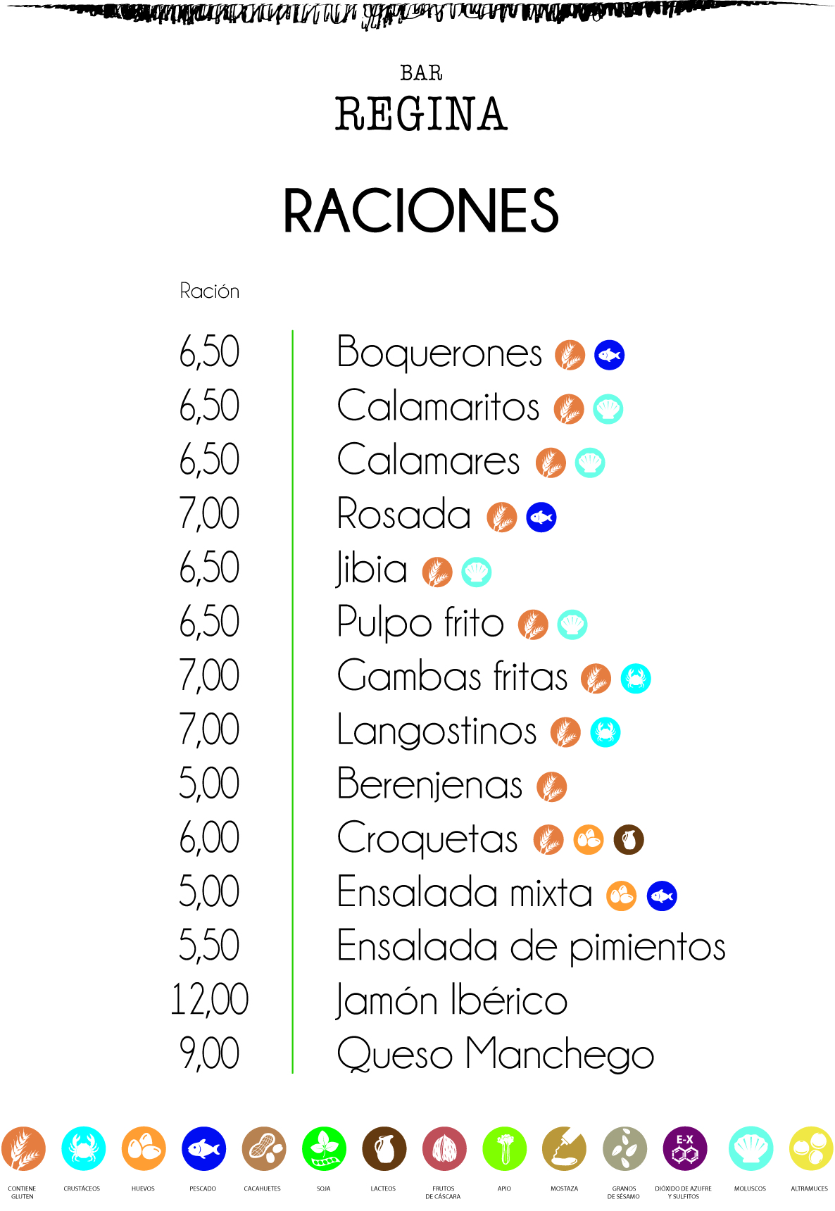Cartas Alérgenos – Bar Regina