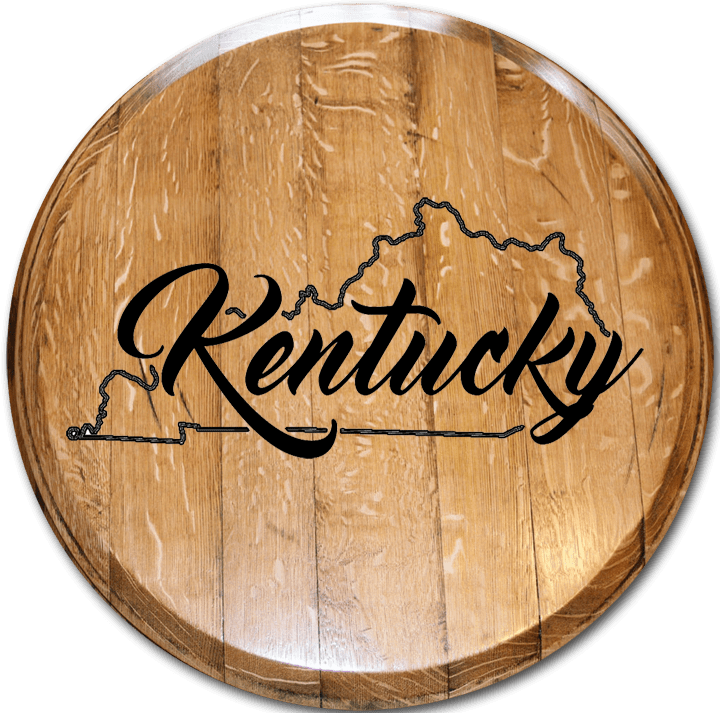 Script Kentucky State Outline Barrel Head BarrelHeadsKY