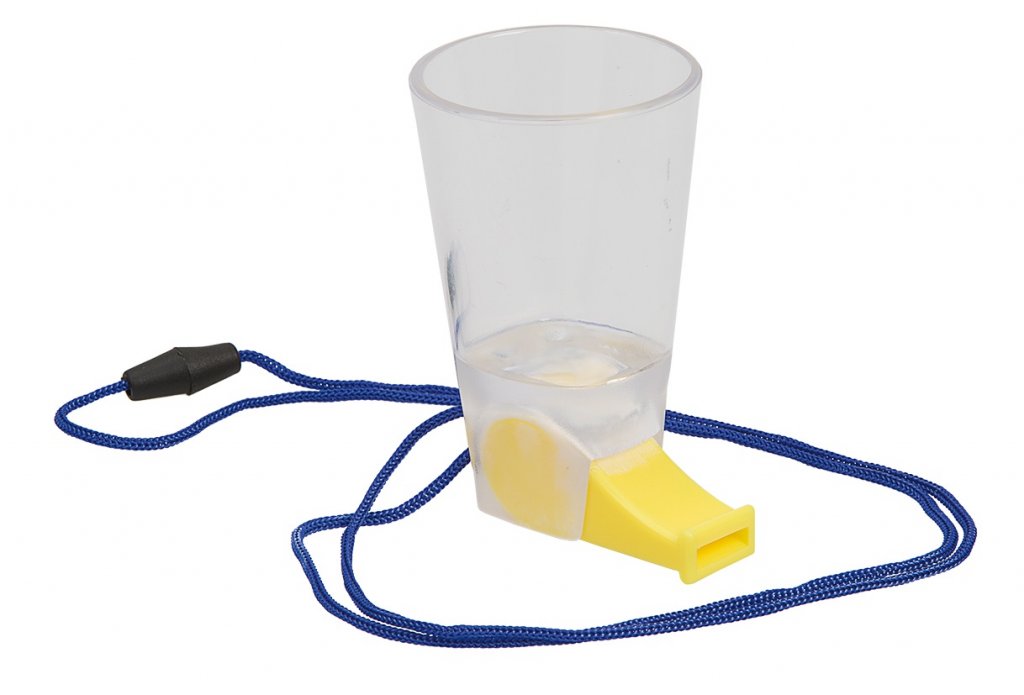 Shotglas i plast med Visselpipa Plastglas