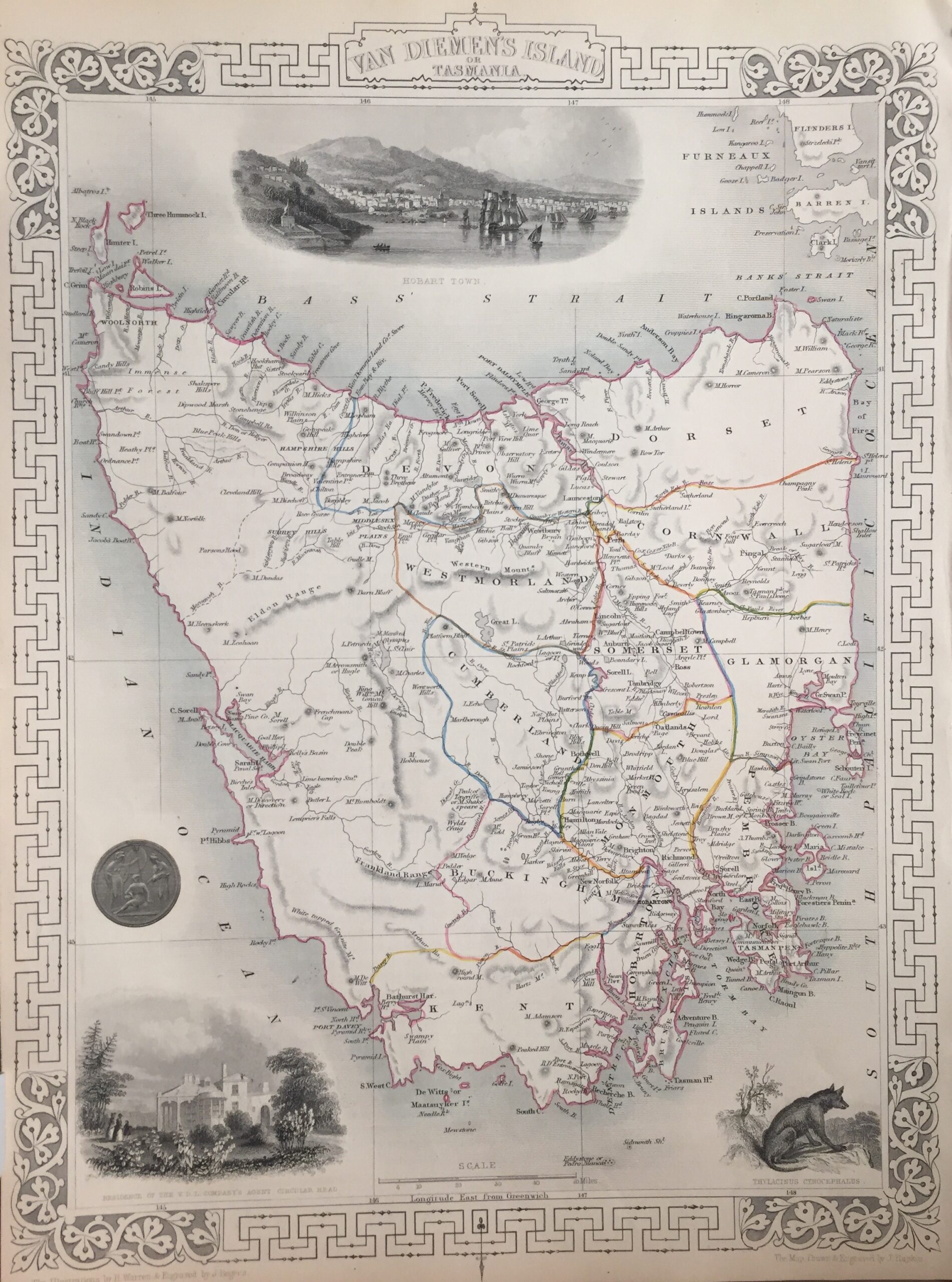 Old Map Of Tasmania 1851 Vintage Map Wall Map Print, 56 OFF