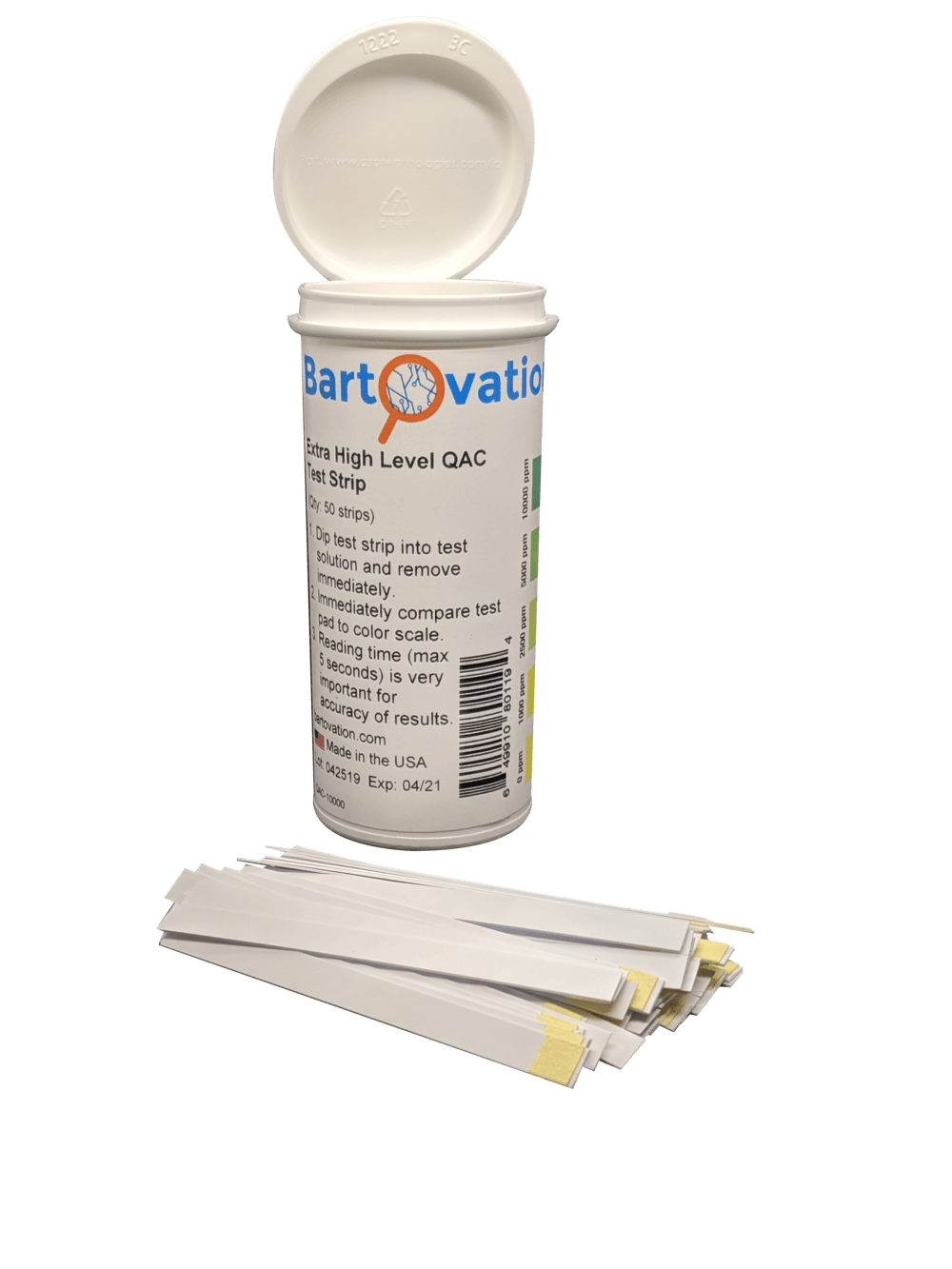 Very High Level Quaternary Ammonium (QAC, Multi Quat) Sanitizer Test Strips, 010,000 ppm [Vial