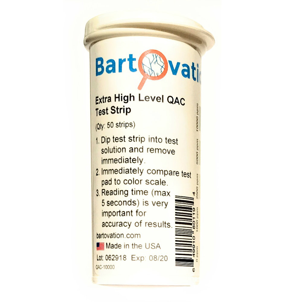 Very High Level Quaternary Ammonium (QAC, Multi Quat) Sanitizer Test Strips, 010,000 ppm [Vial