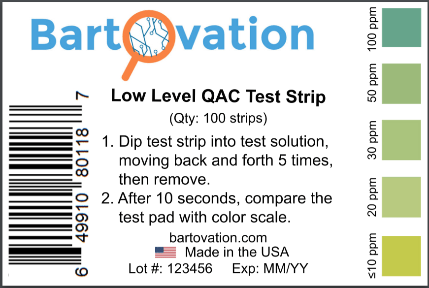 Low Level 0100 ppm Residual Quaternary Ammonium Test Strips