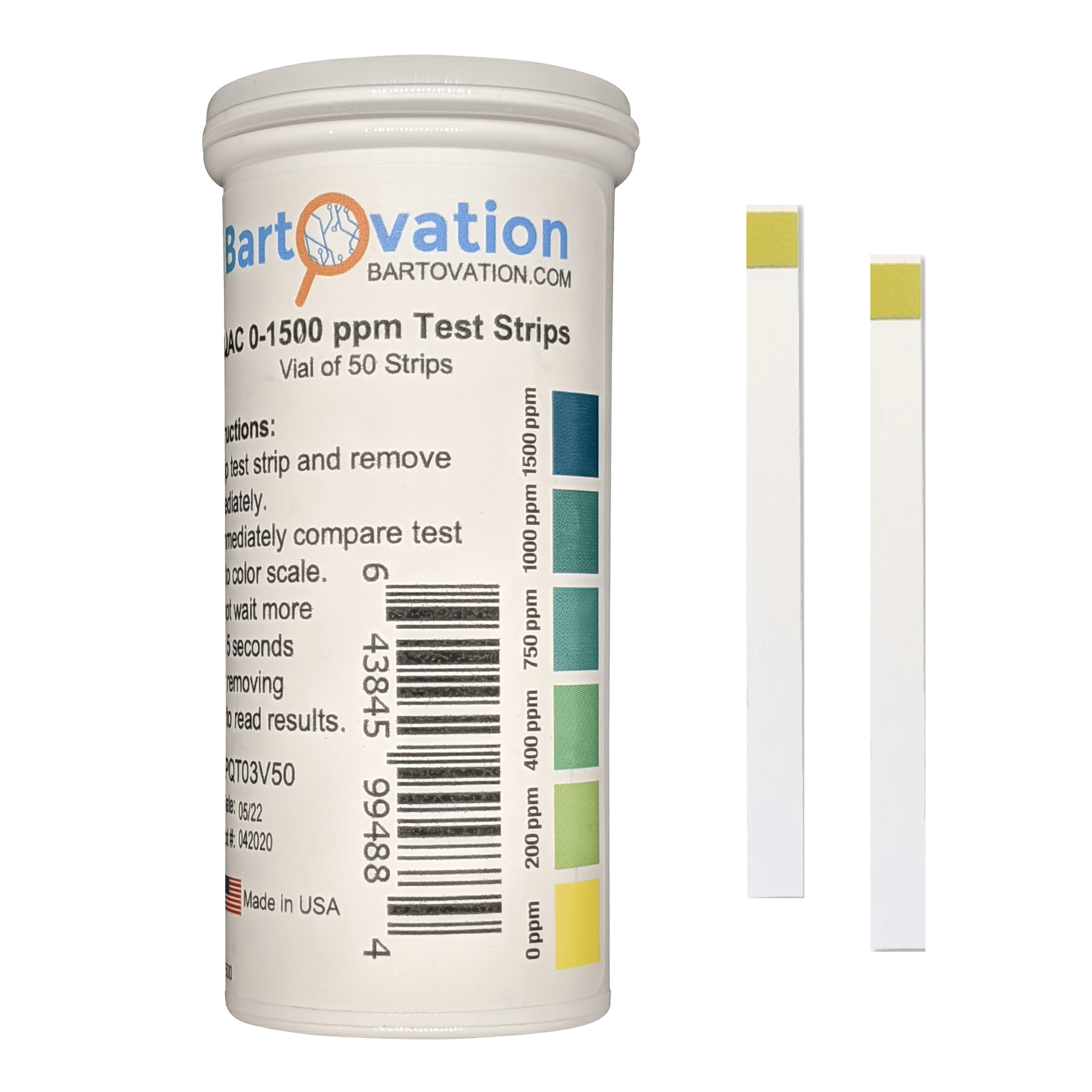 Quaternary Ammonium (QAC, Multi Quat) Sanitizer Test Strips, 01500 ppm