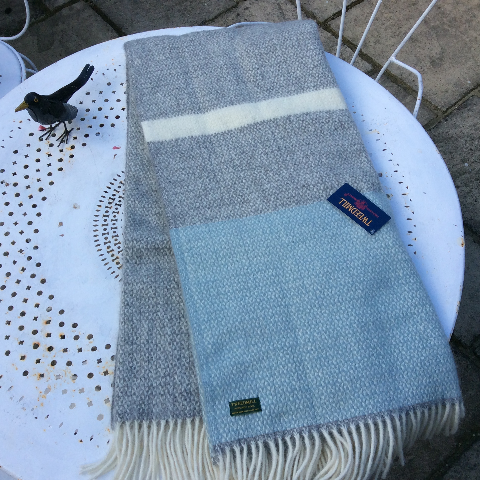 Pure New Wool, British Made Throw/Blanket Duck Egg Blue Illusion