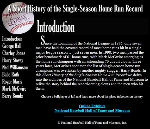 ONLINE EXHIBITS Baseball Hall of Fame