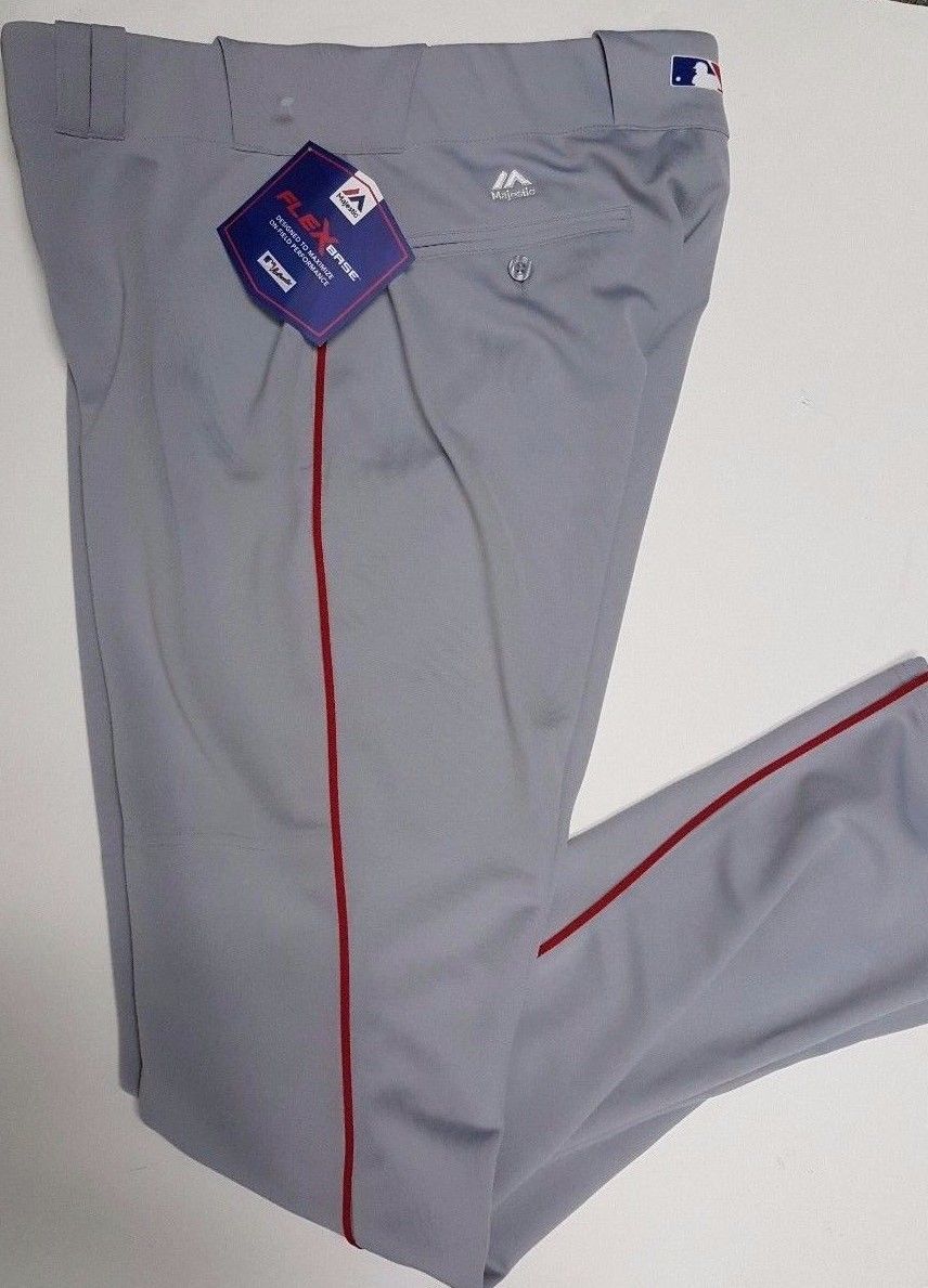 Majestic Pro Flex Base Baseball Pants Grey With Red Piping 37 Long