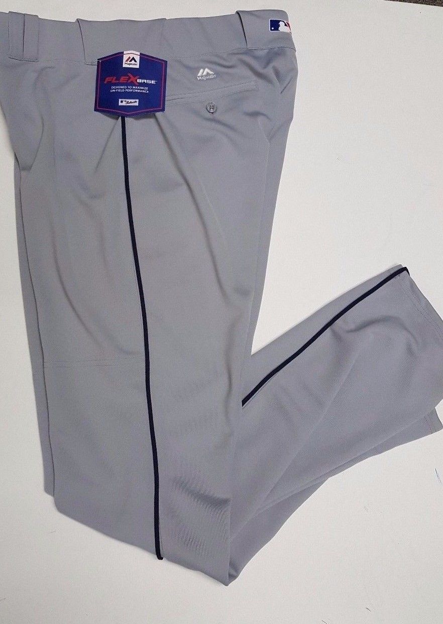 Majestic Pro Flex Base Baseball Pants Grey With Navy Blue Piping 37