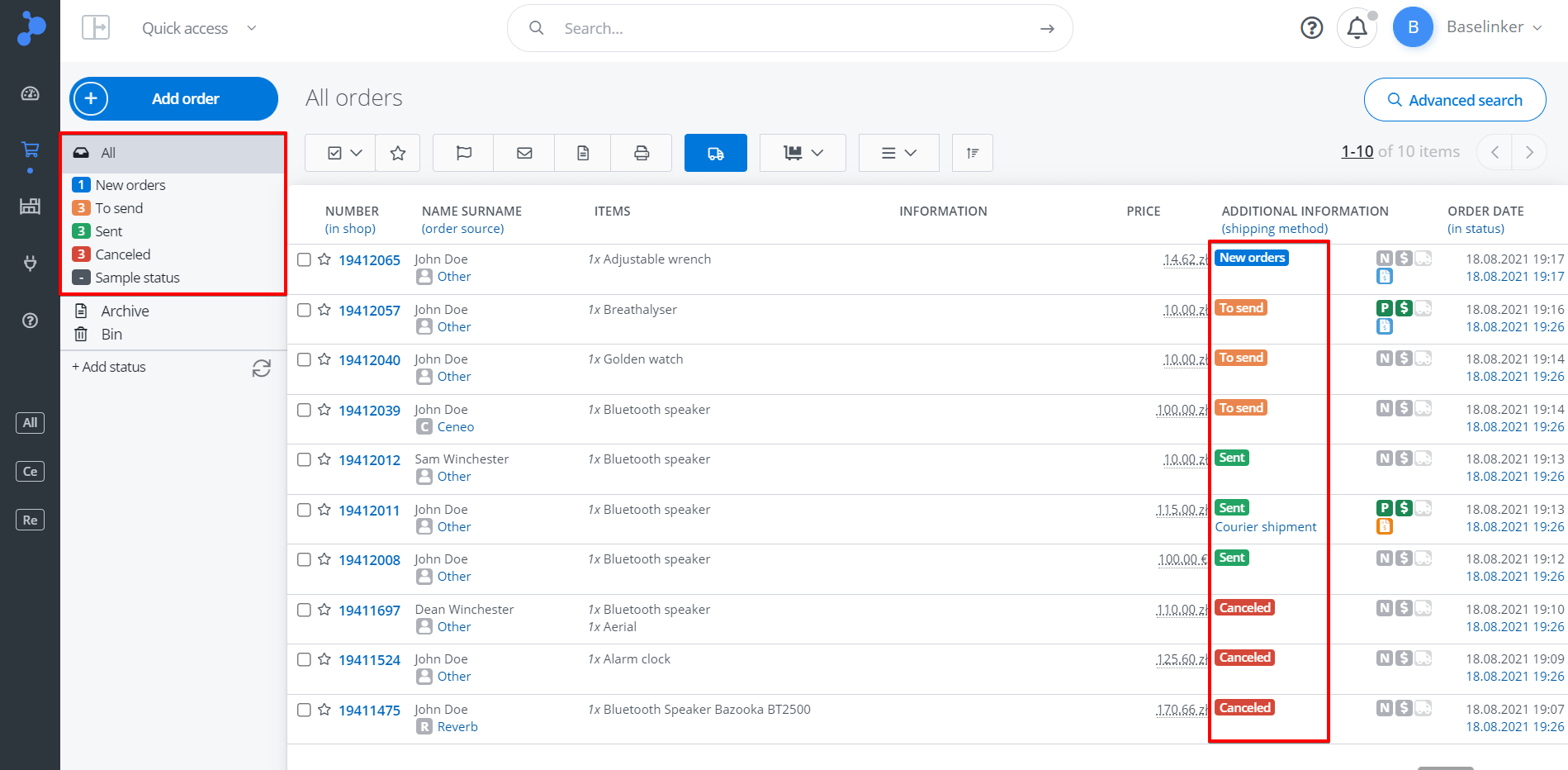 Order statuses Help Center