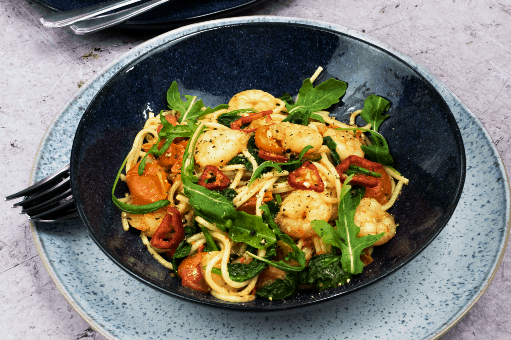 Easy Peasy 10 Minute Chilli and Prawn Linguine Basement Bakehouse