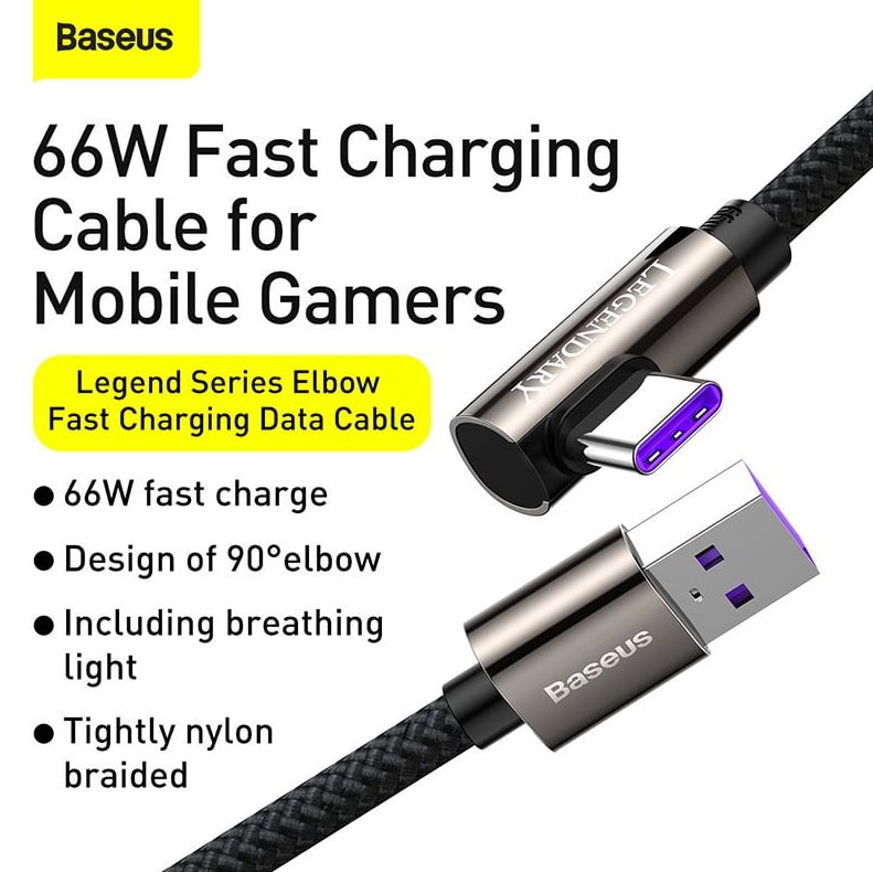 Baseus CACS000503 Legend Series Elbow Fast Charging Data Cable USB to Type-C 66W 2m Blue 6