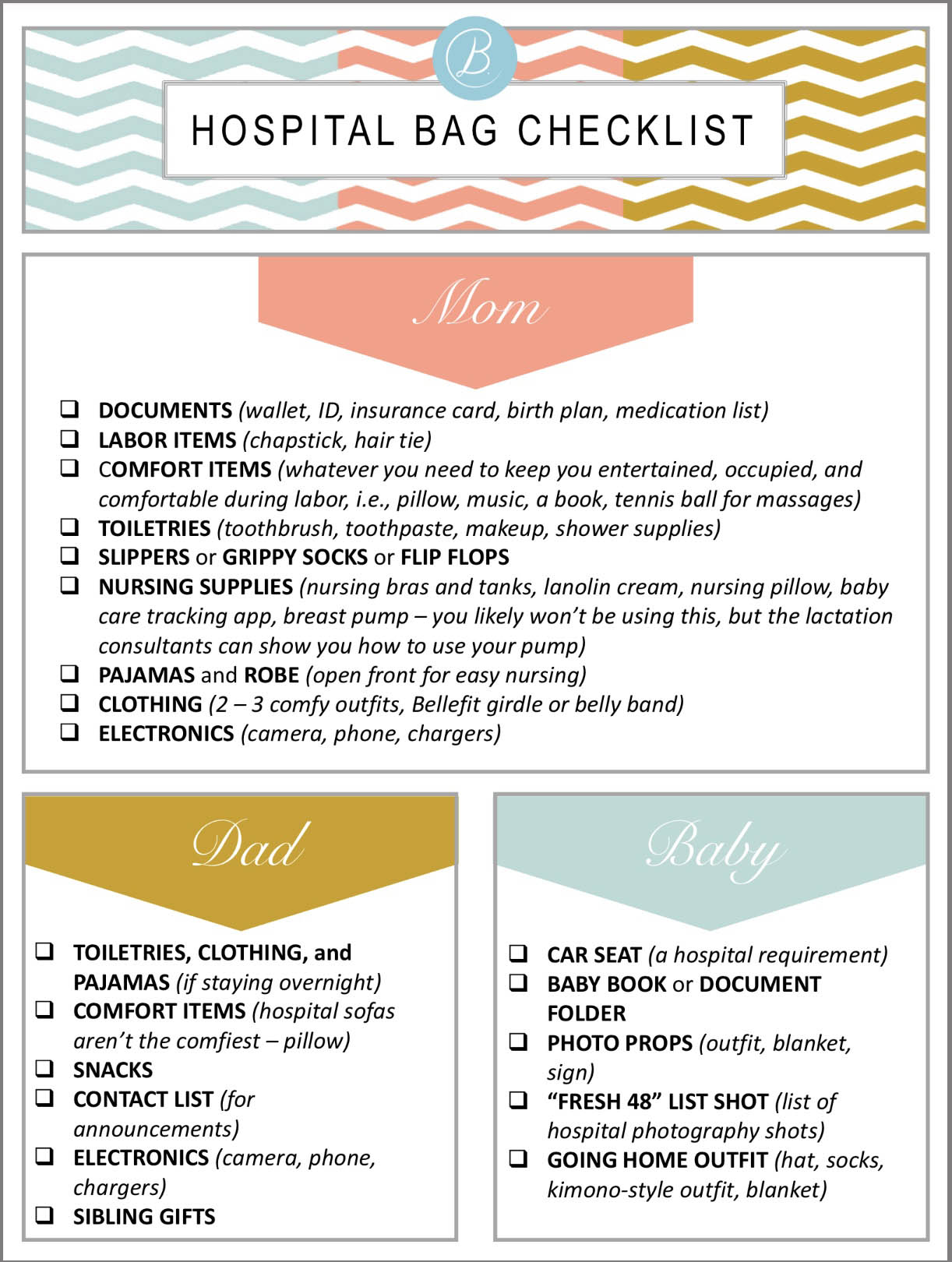 Checklist Go Bag Bash & Co.