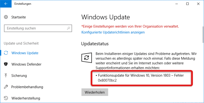 Fehlerbehebung Fehlercode 0x80070bc2 beim WindowsUpdate