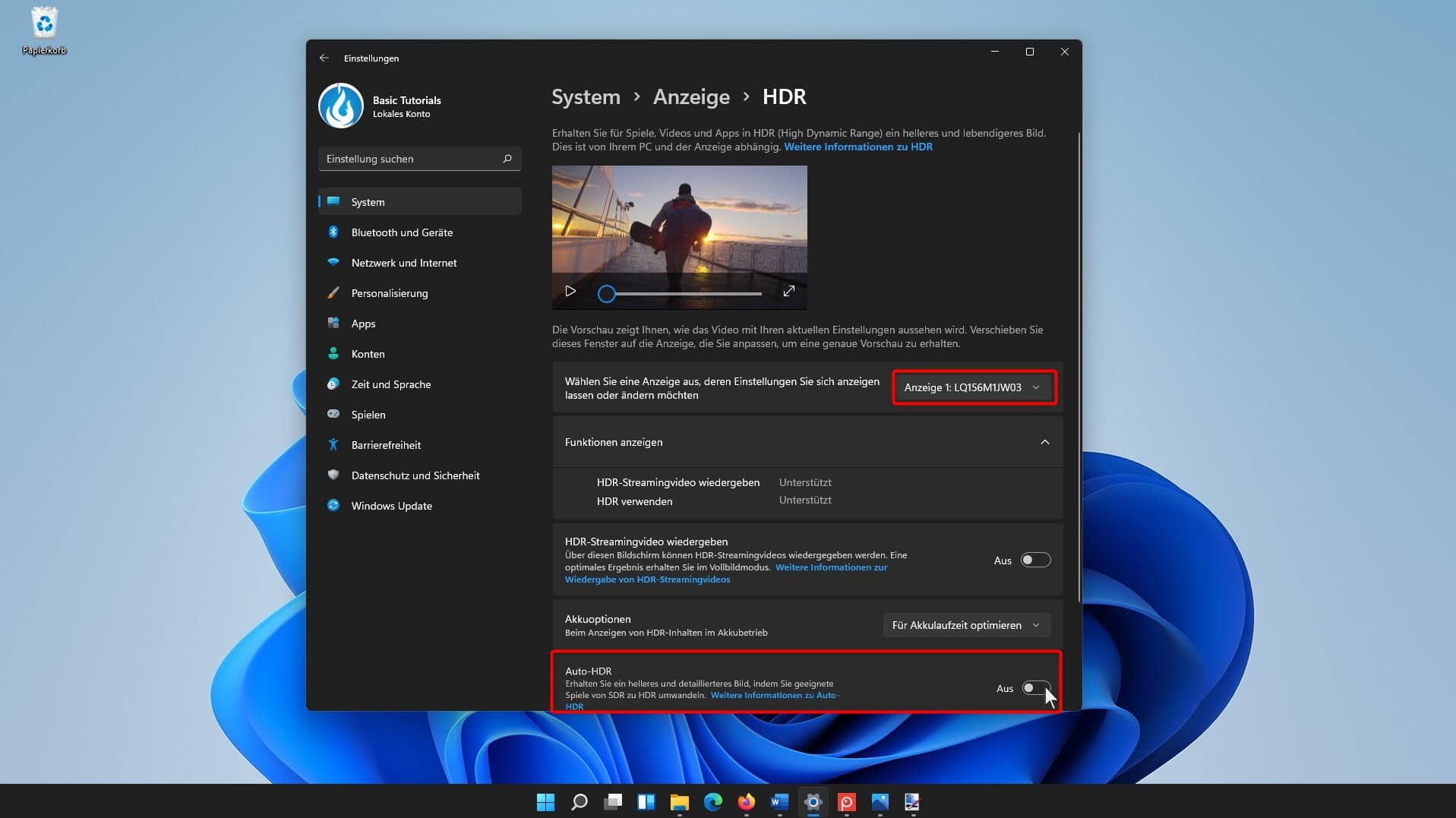 Windows 11 Auto HDR für Spiele aktivieren bzw. deaktivieren