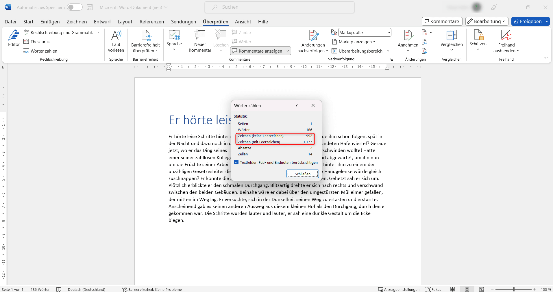 So lassen sich in Word Zeichen zählen