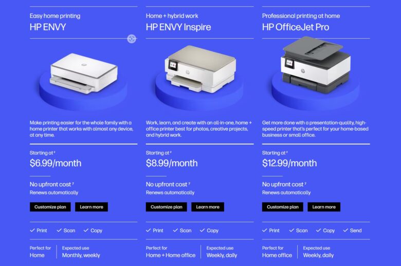USA HP AllinPlan includes rental printers with (expensive) subscription