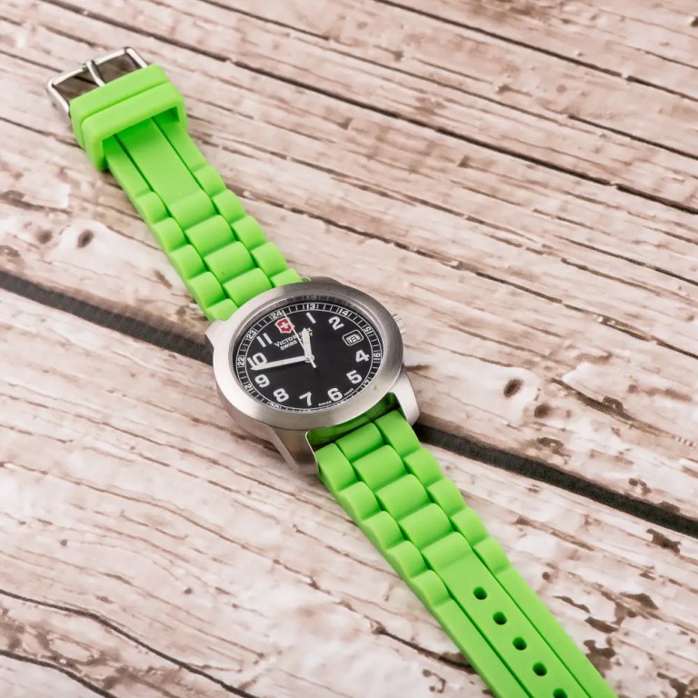 Lime Green Premium Silicone Watch Band on Swiss Watch