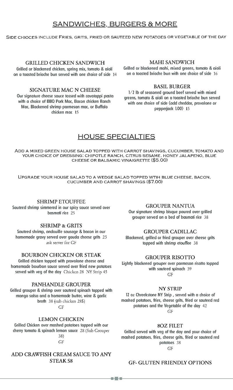 Dining Menu PDF At Basil & Baxter’s Basil & Baxter's Resturant
