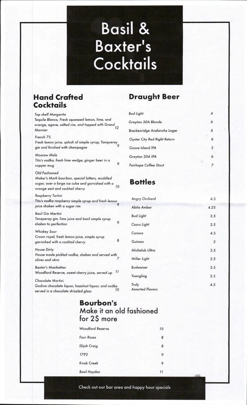 Drinks Menu PDF At Basil & Baxter’s Basil & Baxter's Resturant