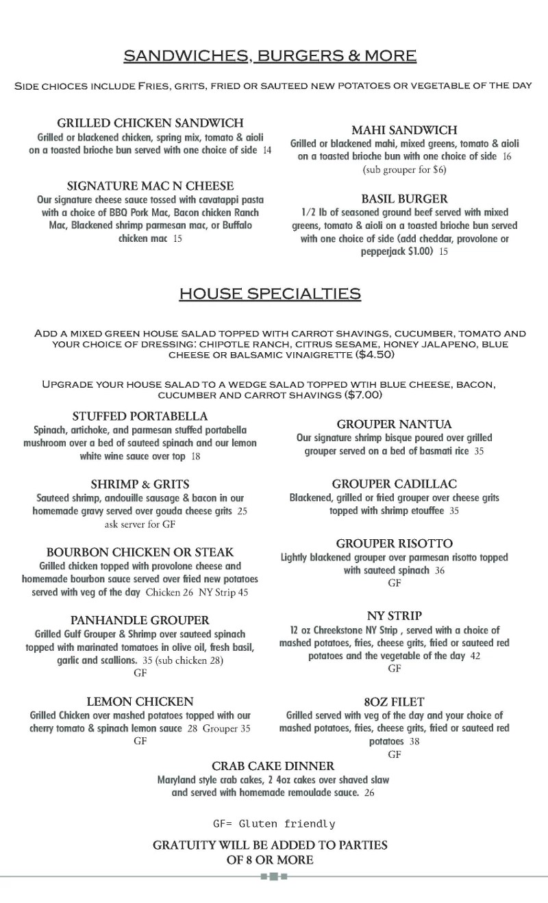 Dining Menu PDF At Basil & Baxter’s Basil & Baxter's Resturant