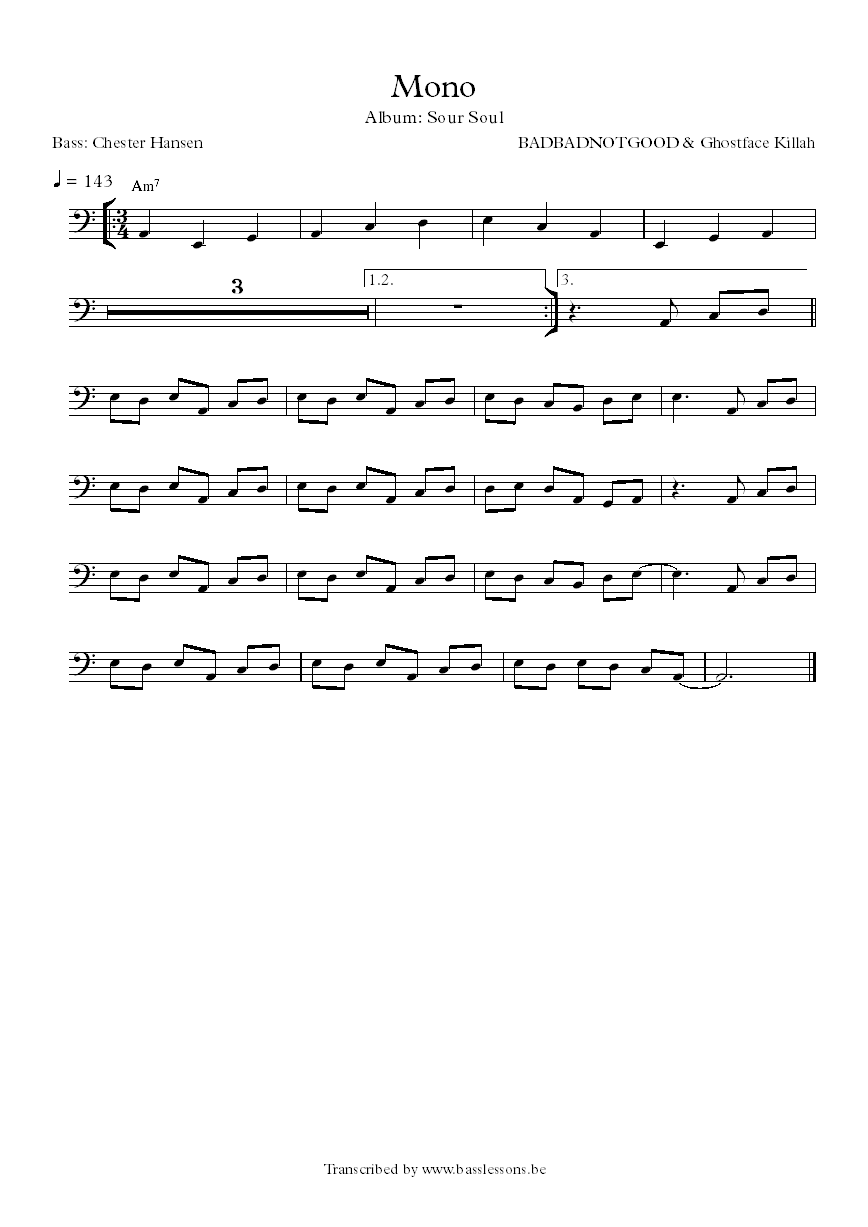 BADBADNOTGOOD & Ghostface Killah Mono Bas Transcriptie Chester Hansen