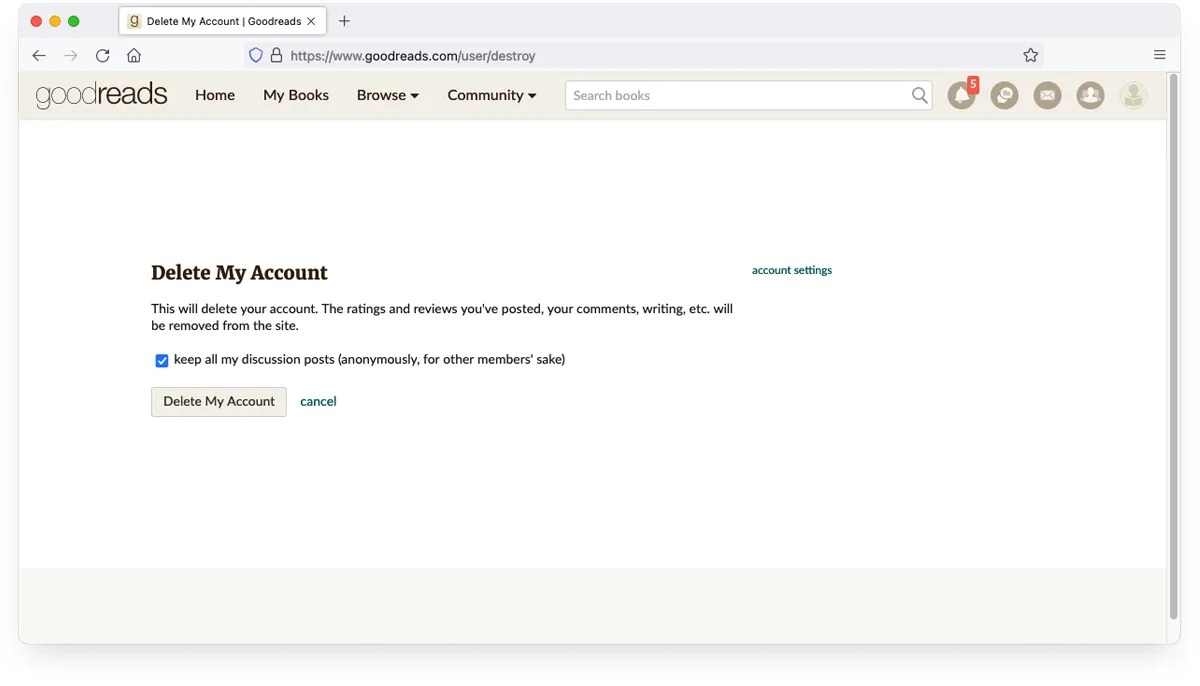 How to Delete a Goodreads Account Basmo