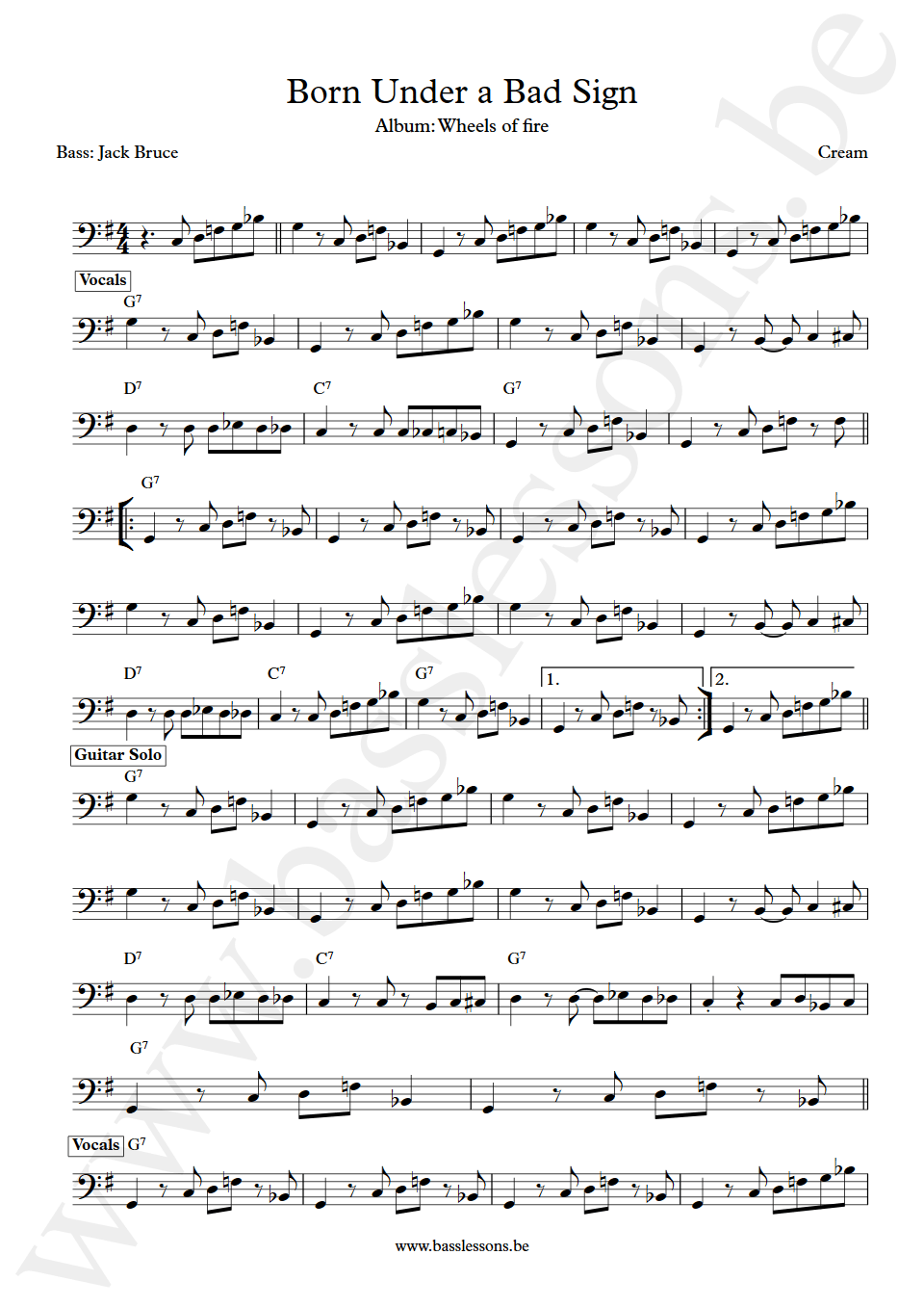 Cream Born Under a Bad Sign Bass Transcription Jack Bruce