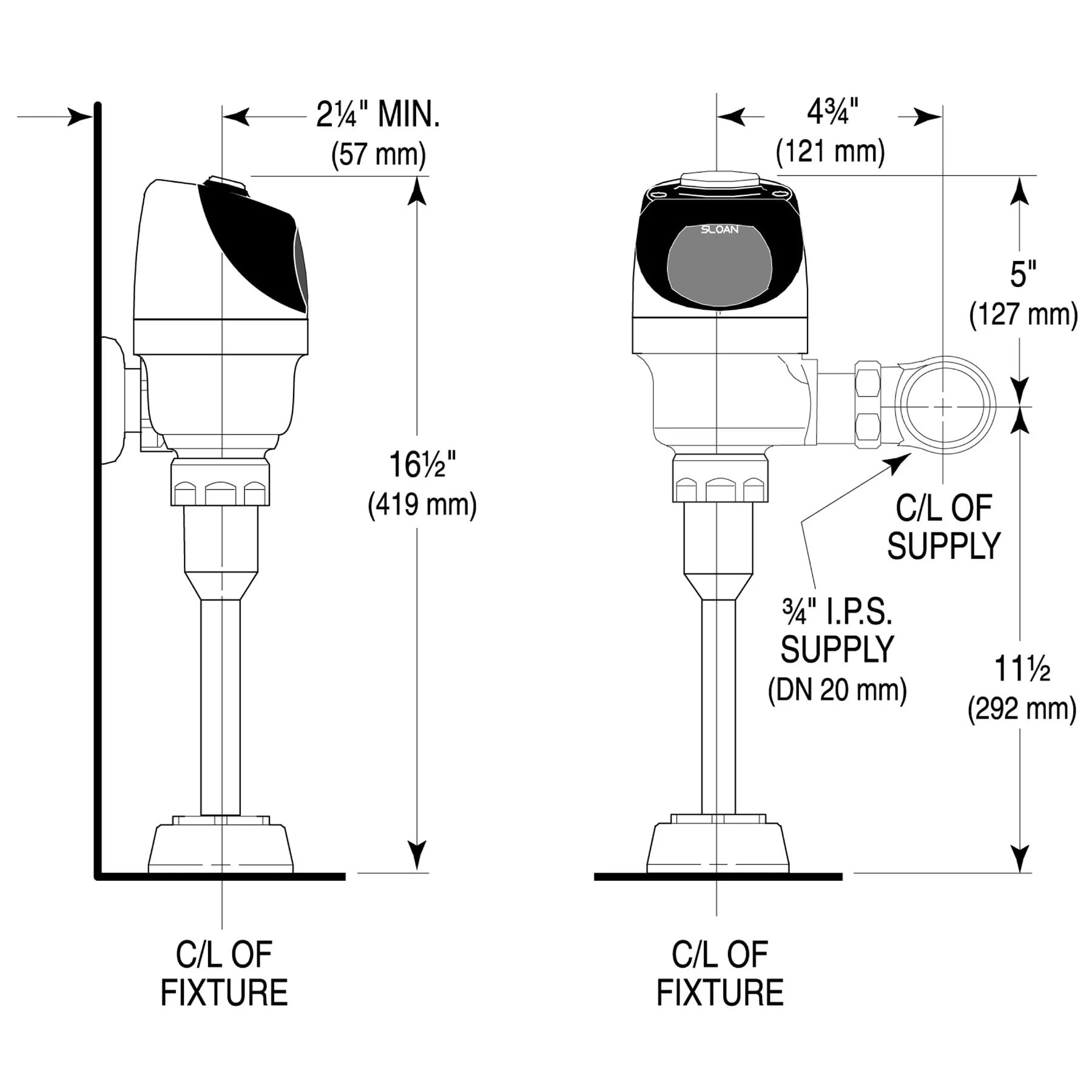 Sloan 3250401 G2 8186 Exposed Sensor Battery Urinal Flushometer, 1 GPF