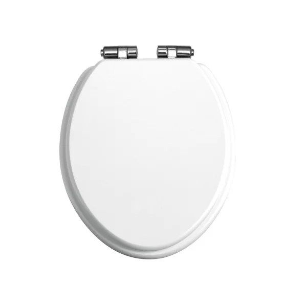 Heritage Traditional White Gloss Soft Closing Chrome Hinge Toilet Seat
