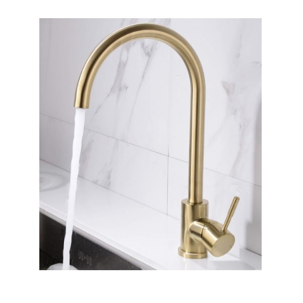 Brushed Brass Kitchen Mixer at Bathrooms at Source in STOCK