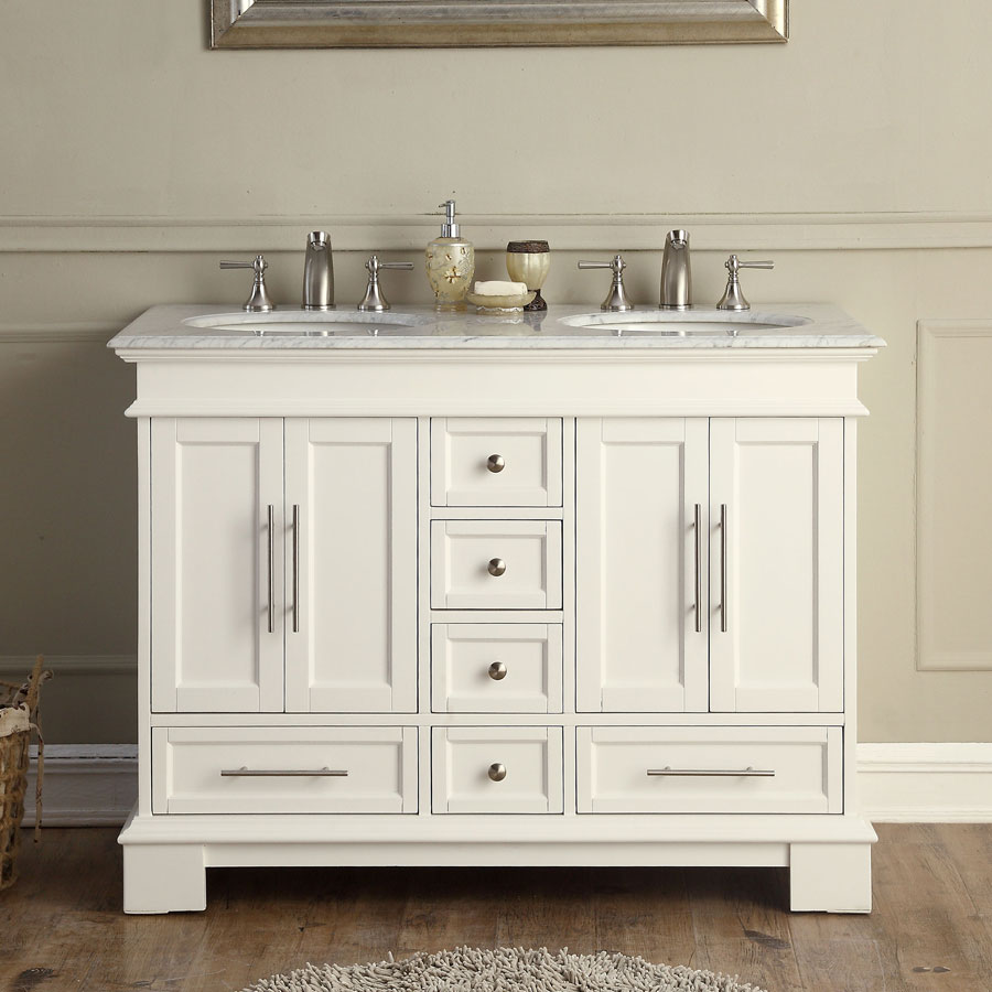 B2049 48 Double Sink Vanity White Marble Top