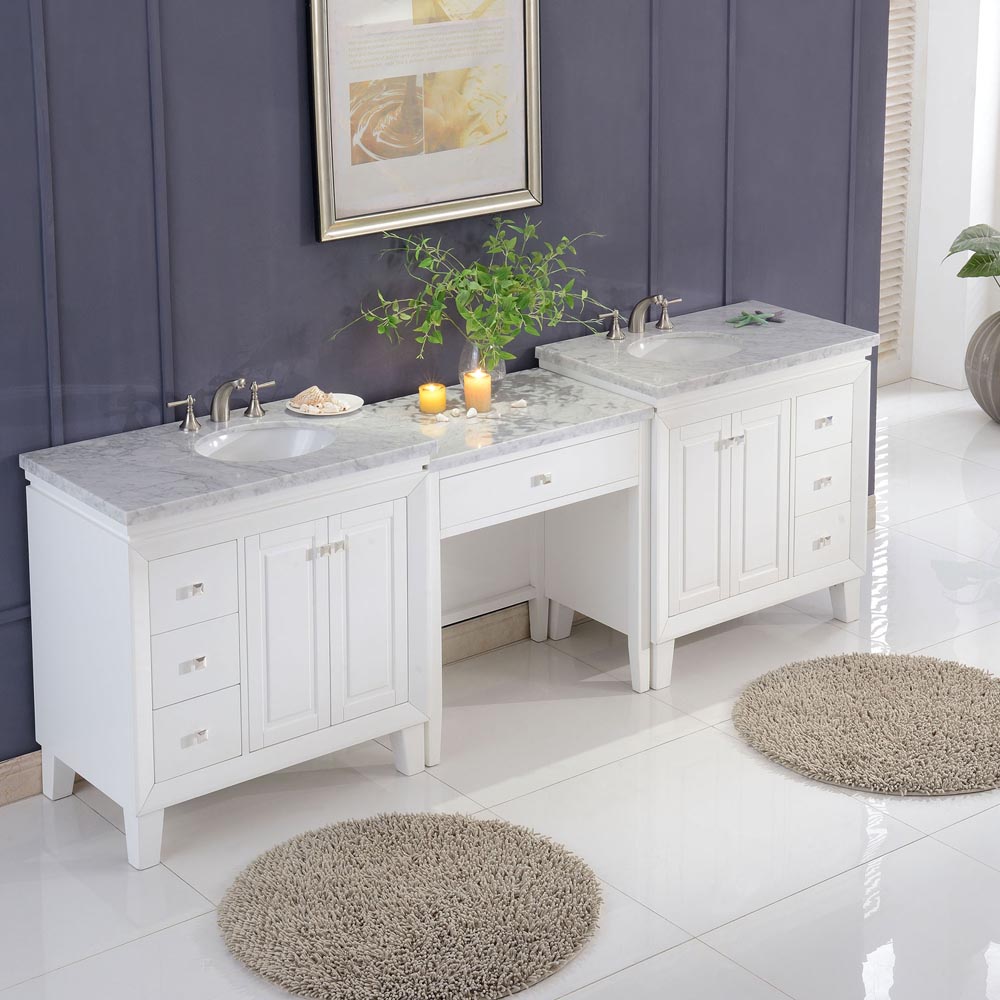 6320WW103D 103 Double Sink Vanity Carrara White Marble Top Bathroom