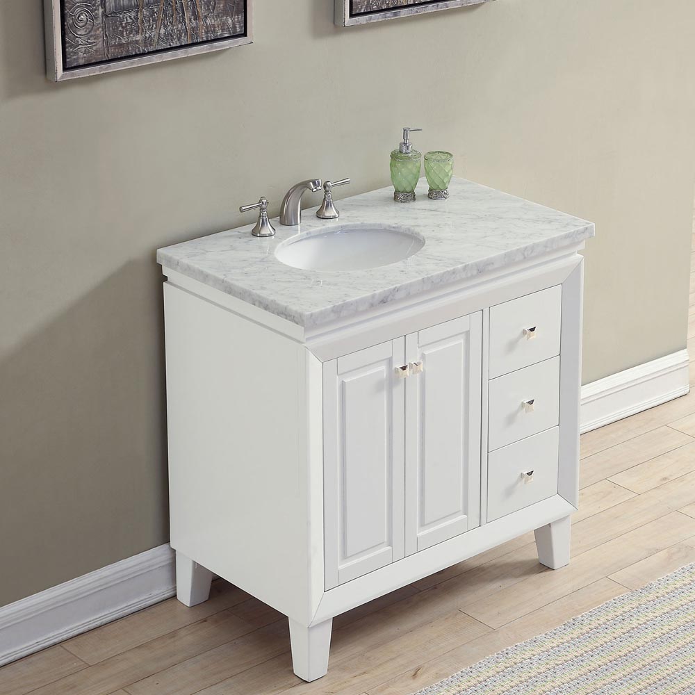 N1511 36 Single Sink Vanity Carrera White Marble Top