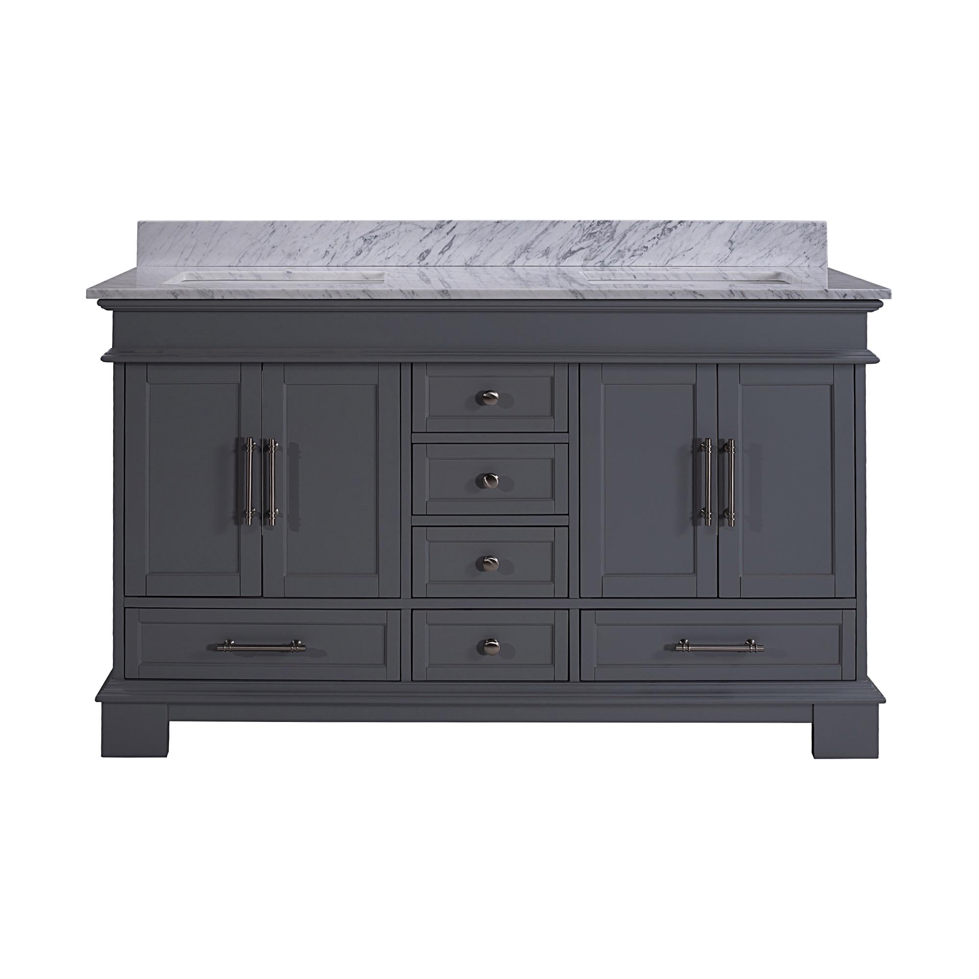 N1518 60 Double Sink Vanity Carrara White Marble Top Bathroom