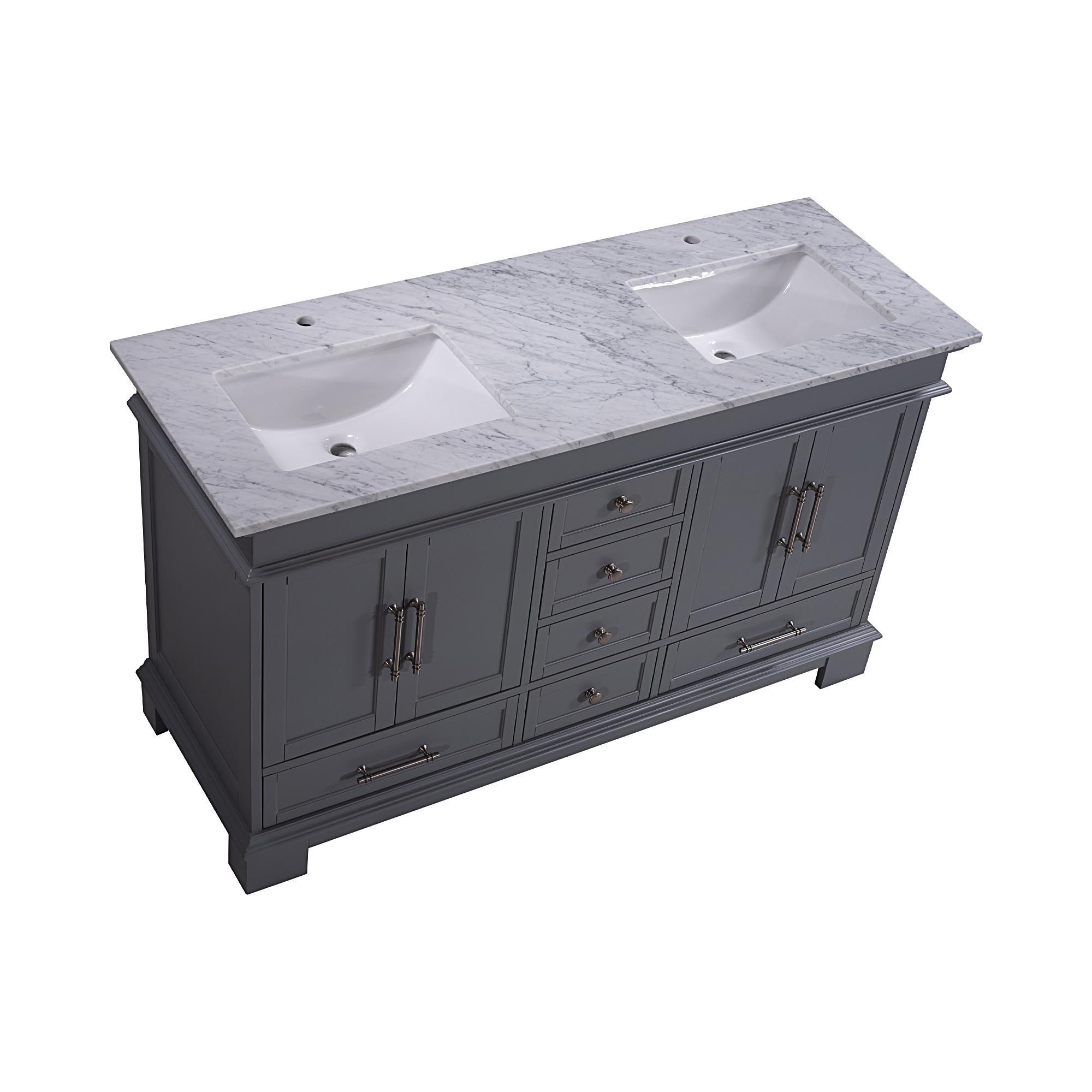 N1518 60 Double Sink Vanity Carrara White Marble Top Bathroom