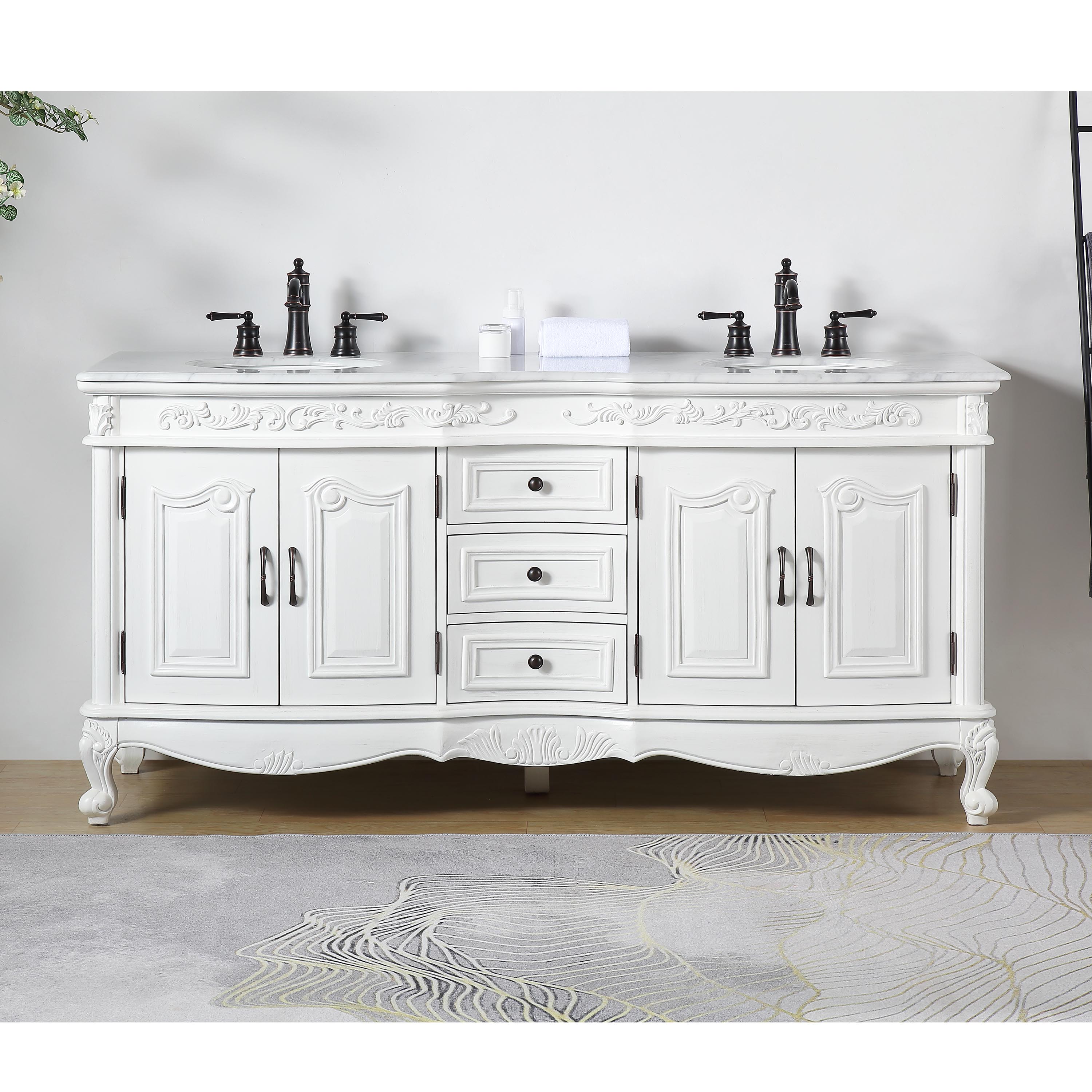 G2115 72 Double Sink Bathroom Vanity Carrara Marble Top White