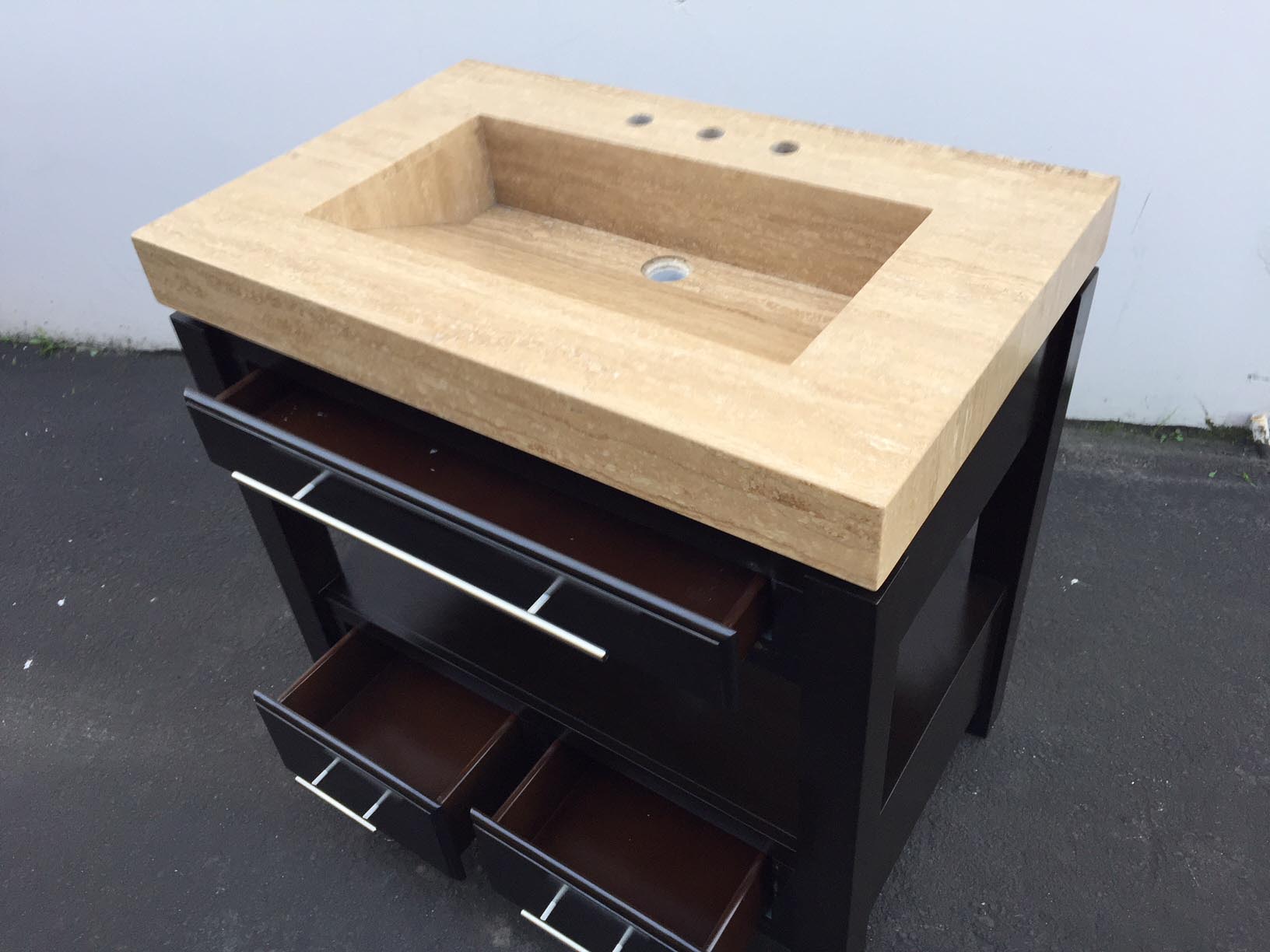 B1758 36 Single Sink Travertine Stone Top with Ramp Sink