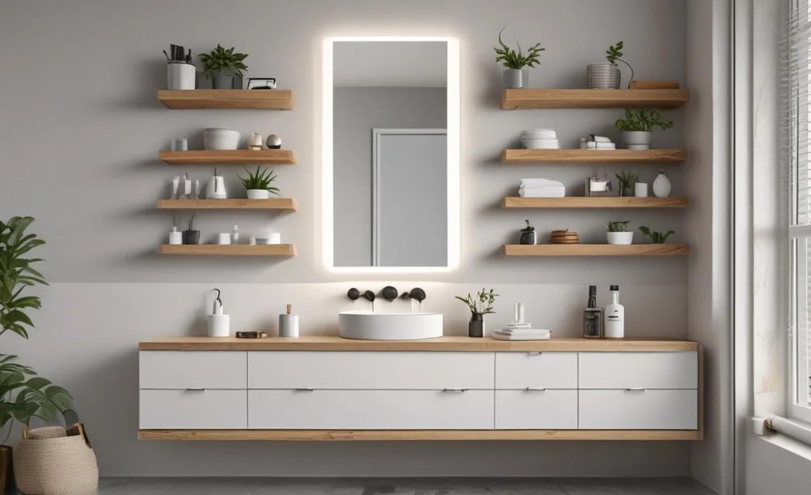 How high should bathroom shelves be mounted?