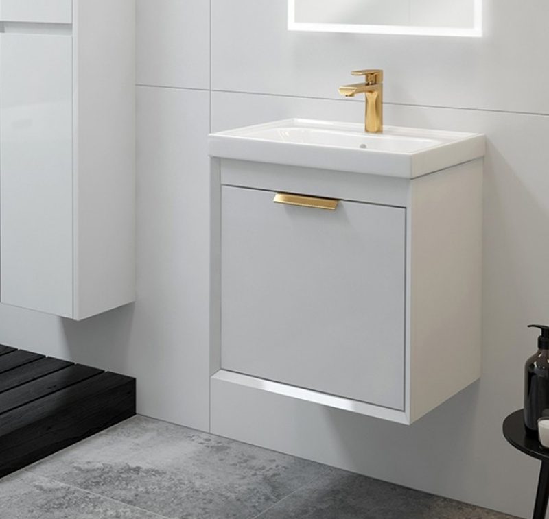 Fjord Gloss White Wall Hung Vanity Unit With Gold Handles Bathshed