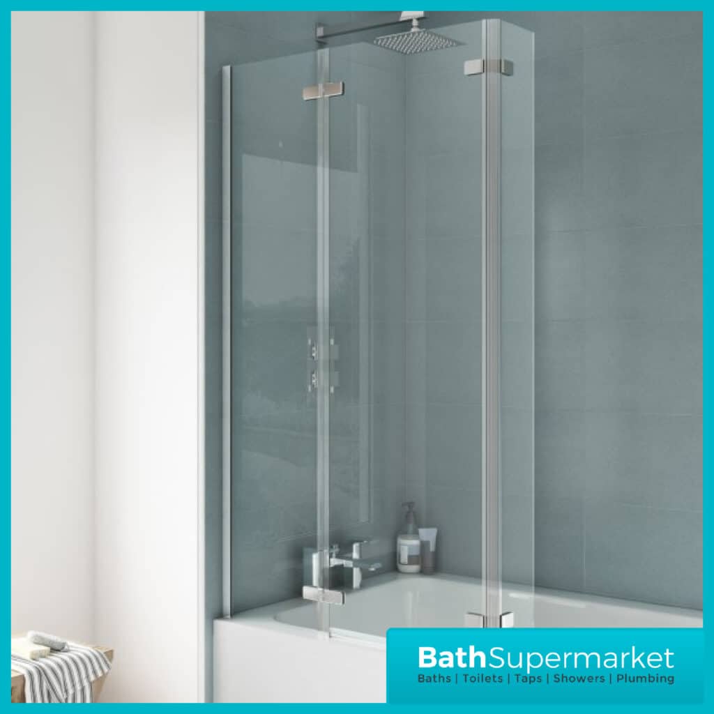 L Shape Bath Screen Flipper Hinged End Panel BATH SUPERMARKET